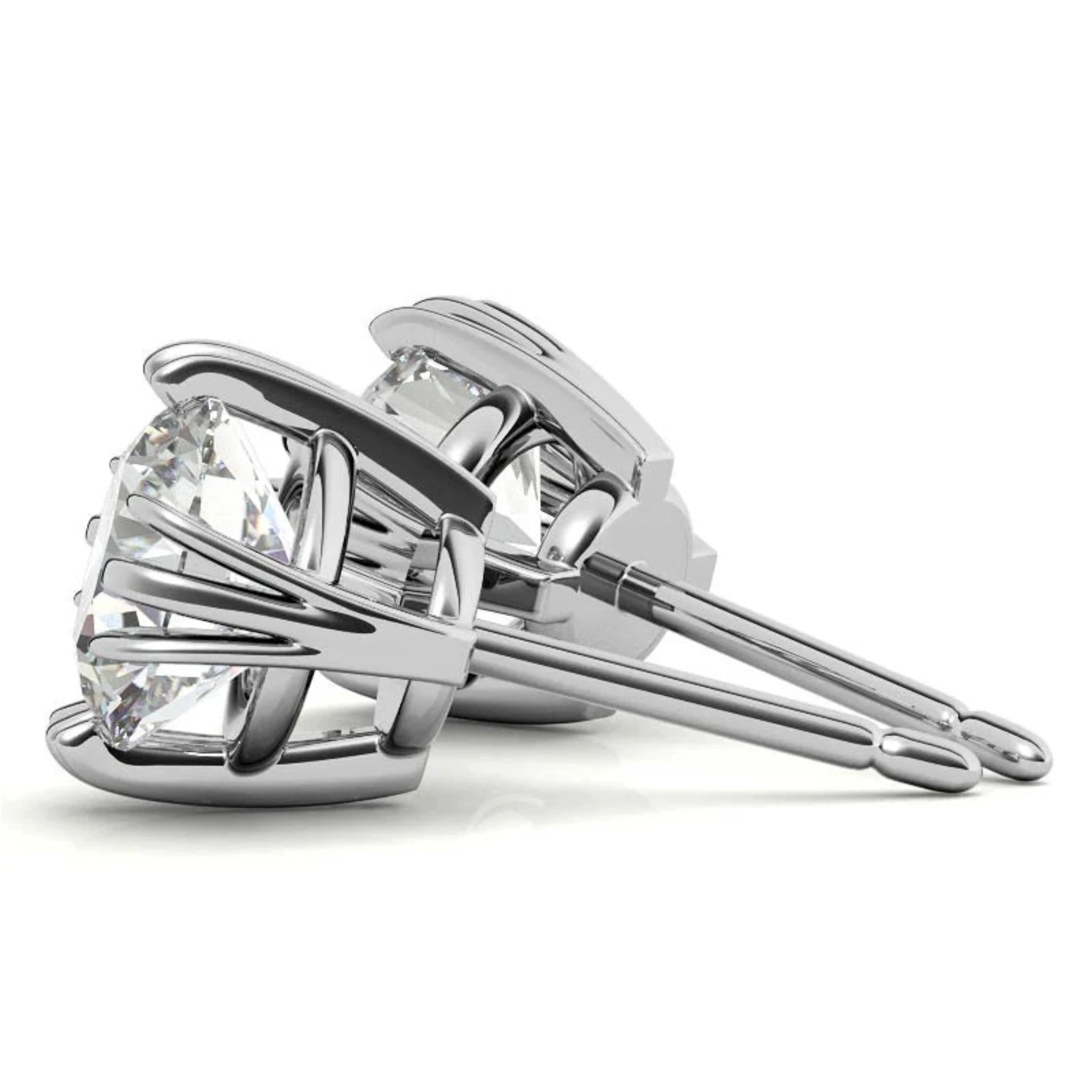 Lustrous Round Solitaire White Gold Silver Triple 4-Prong-Set Stud Earrings for Women