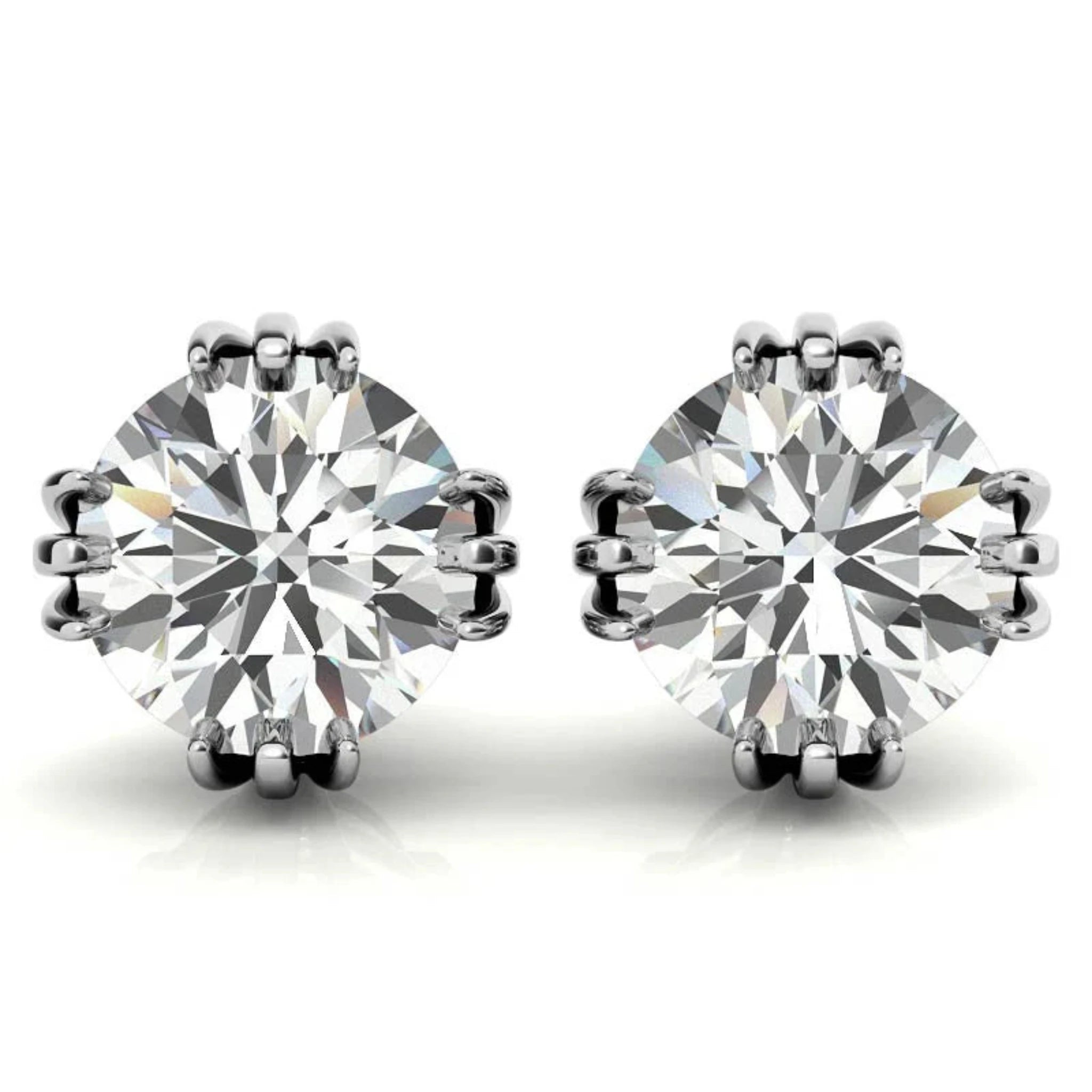 Lustrous Round Solitaire White Gold Silver Triple 4-Prong-Set Stud Earrings for Women
