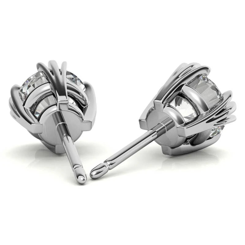 Lustrous Round Solitaire White Gold Silver Triple 4-Prong-Set Stud Earrings for Women