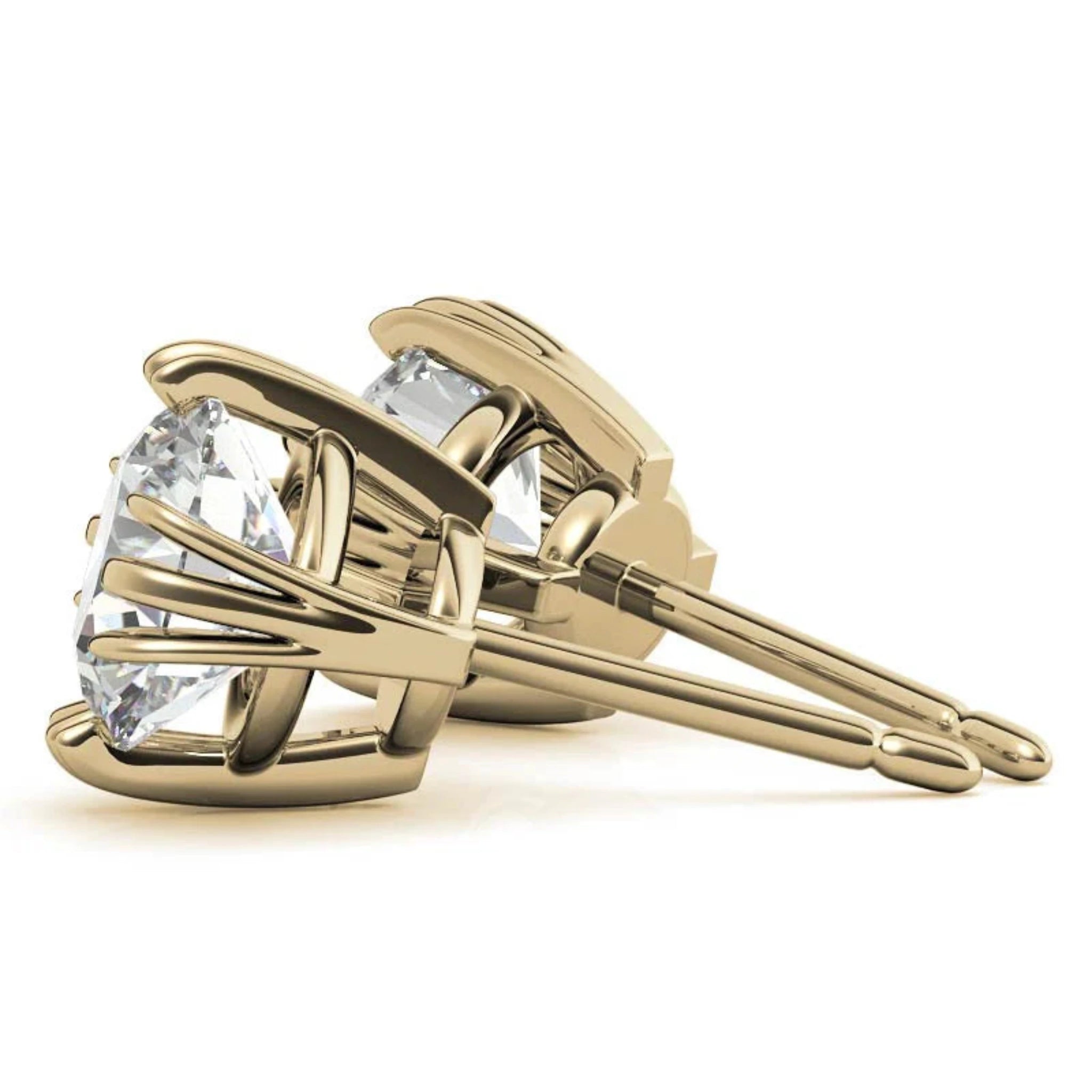 Lustrous Round Solitaire Yellow Gold Silver Triple 4-Prong-Set Stud Earrings for Women