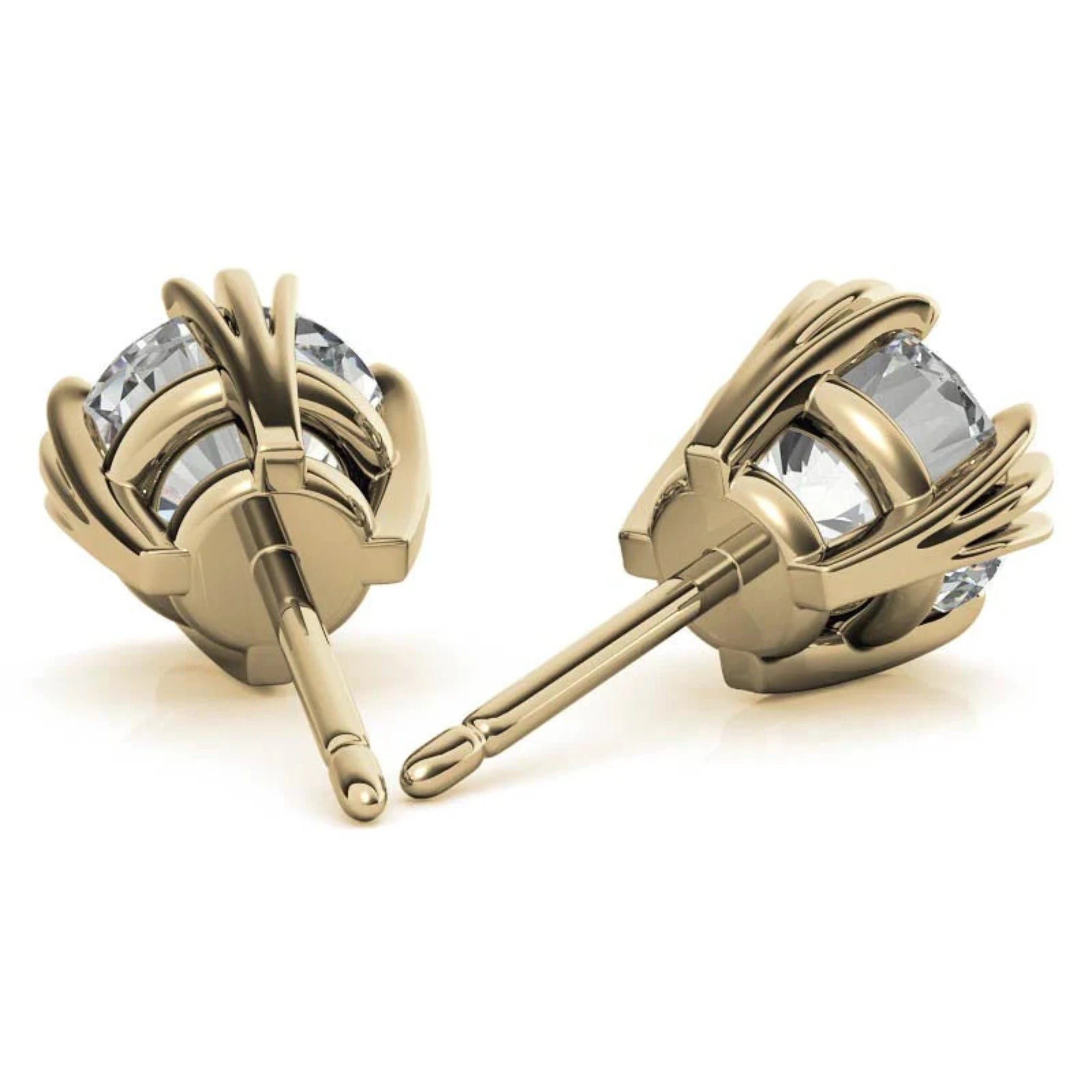 Lustrous Round Solitaire Yellow Gold Silver Triple 4-Prong-Set Stud Earrings for Women