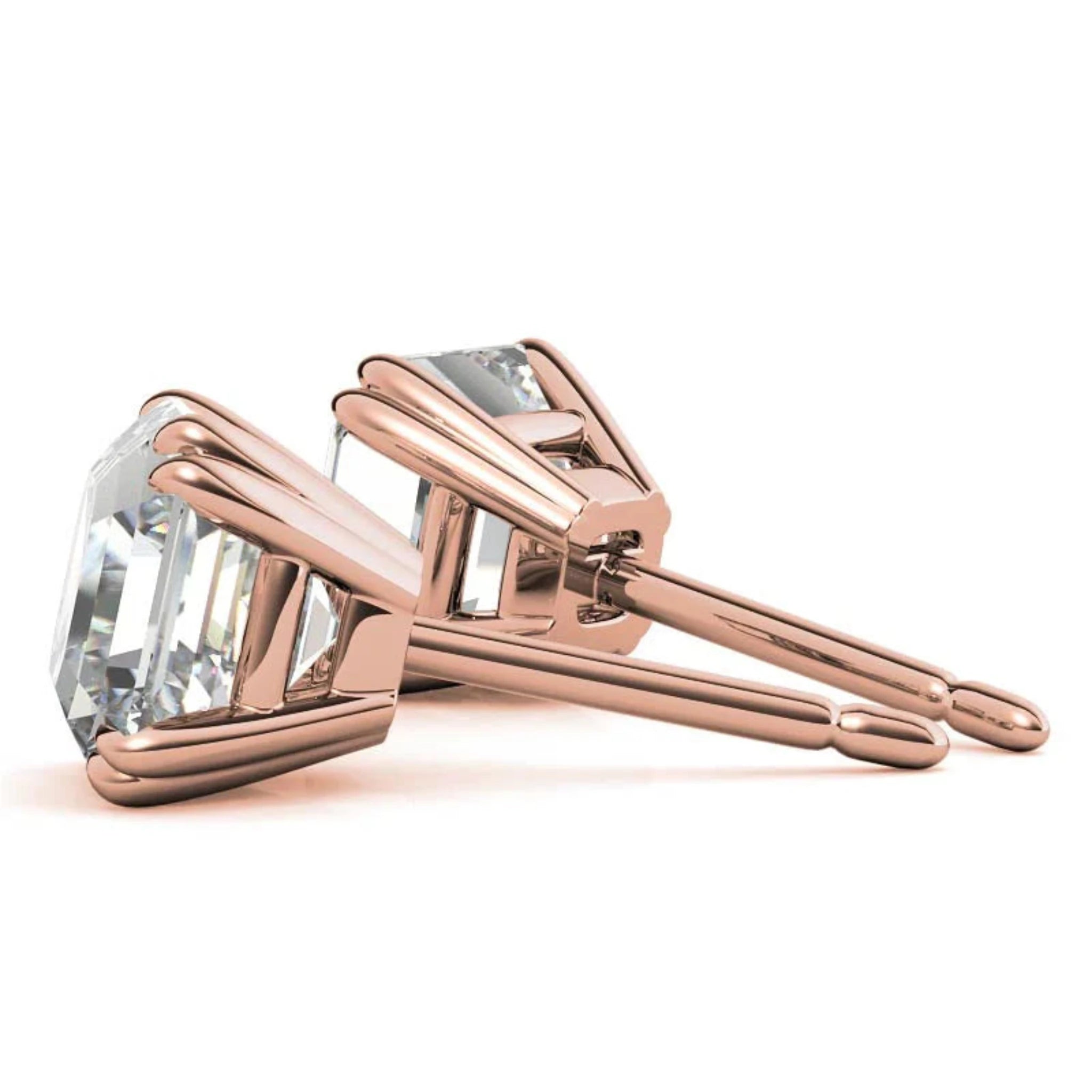 Asscher-Cut Solitaire Rose Gold Silver Double Prong-Set Earring For Woman