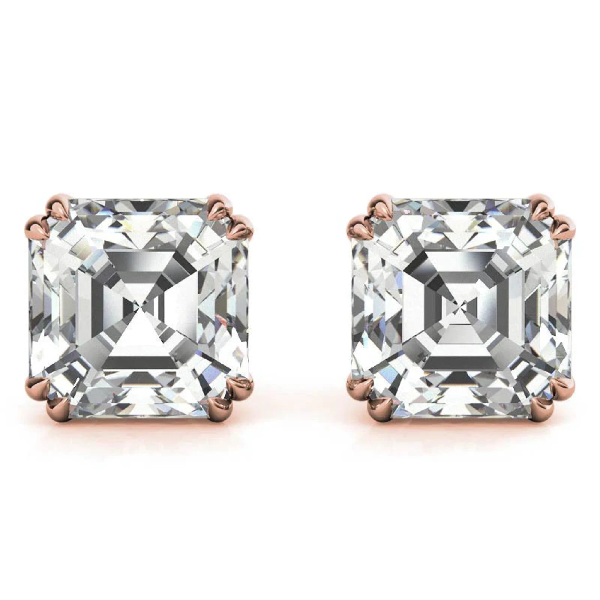 Asscher-Cut Solitaire Rose Gold Silver Double Prong-Set Earring For Woman