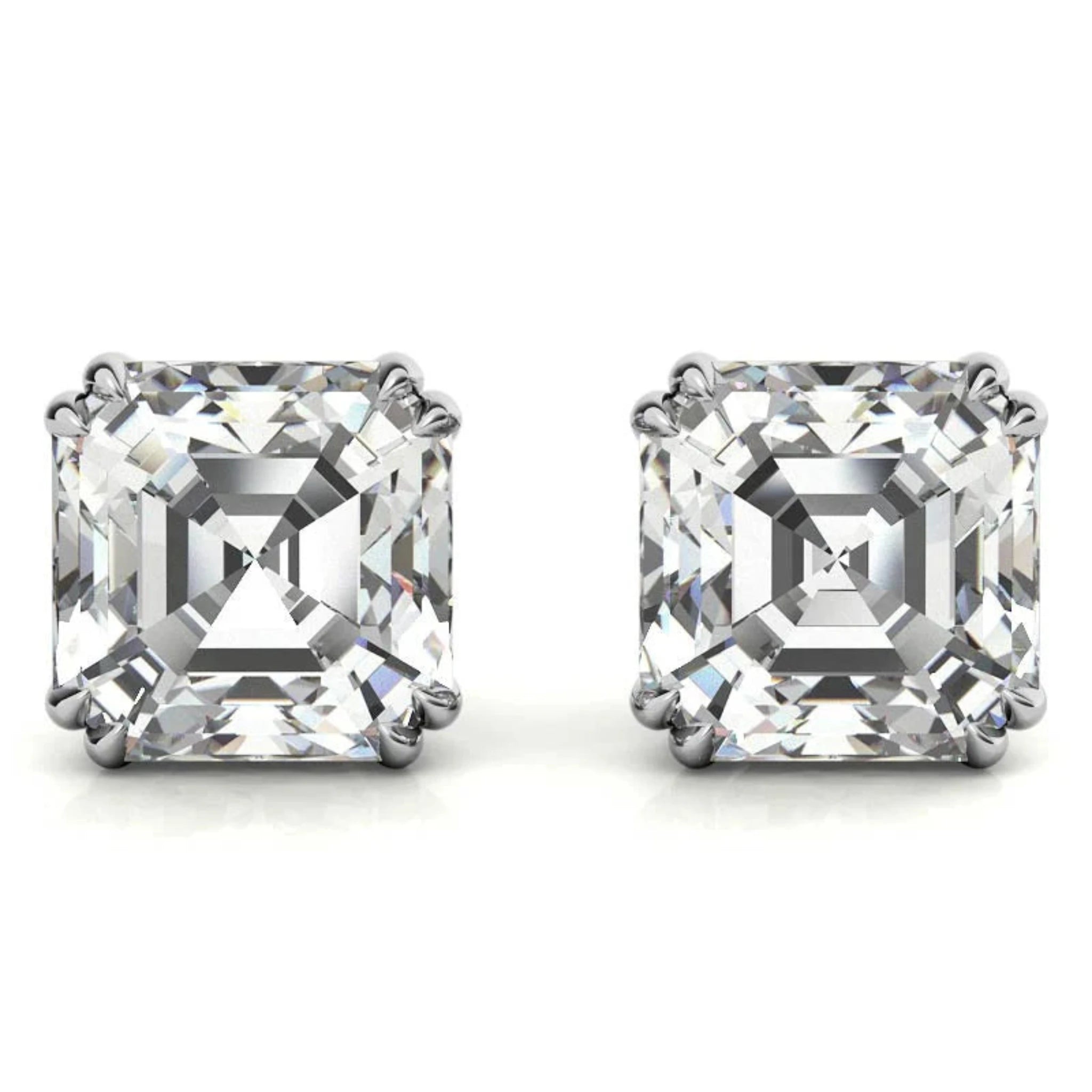 Asscher-Cut Solitaire White Gold Silver Double Prong-Set Earring For Woman