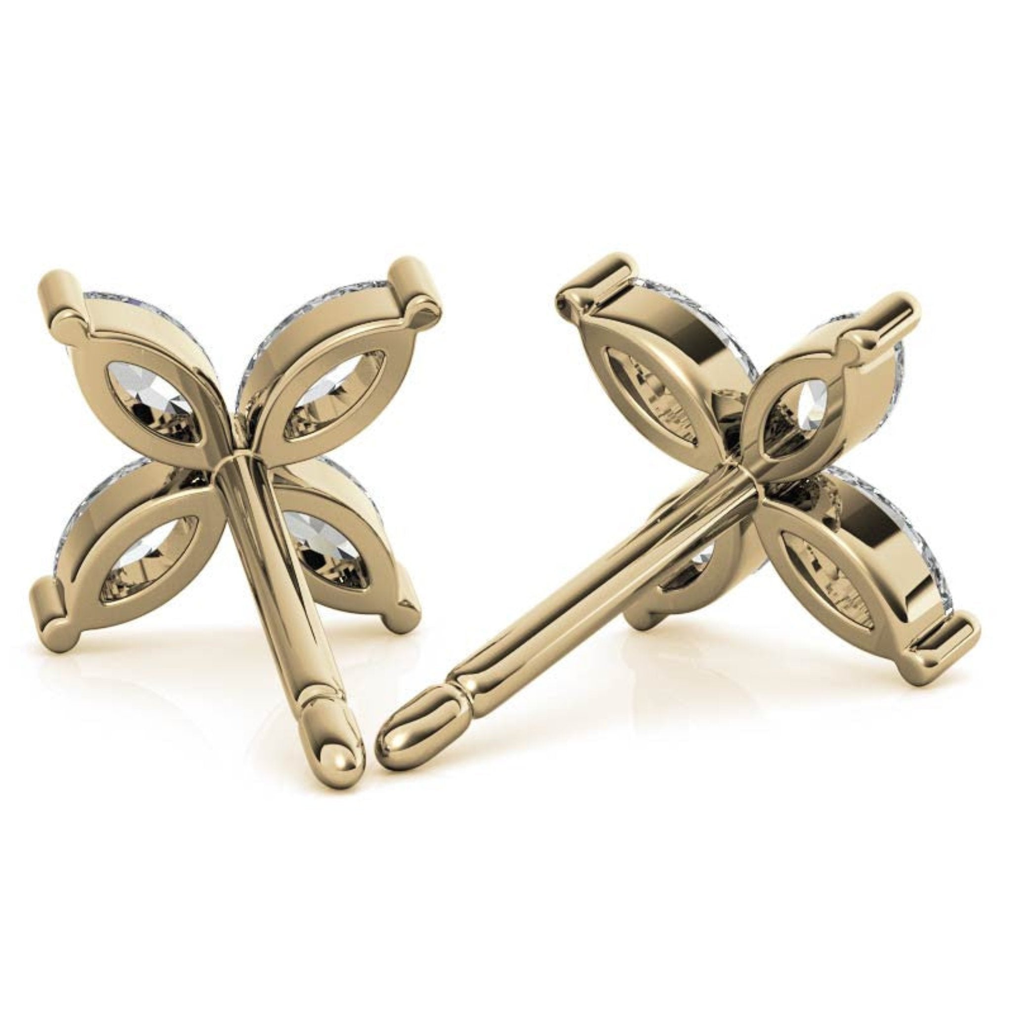 Modern Flower Petal Yellow Gold Silver Marquise-Cut Earring For Woman