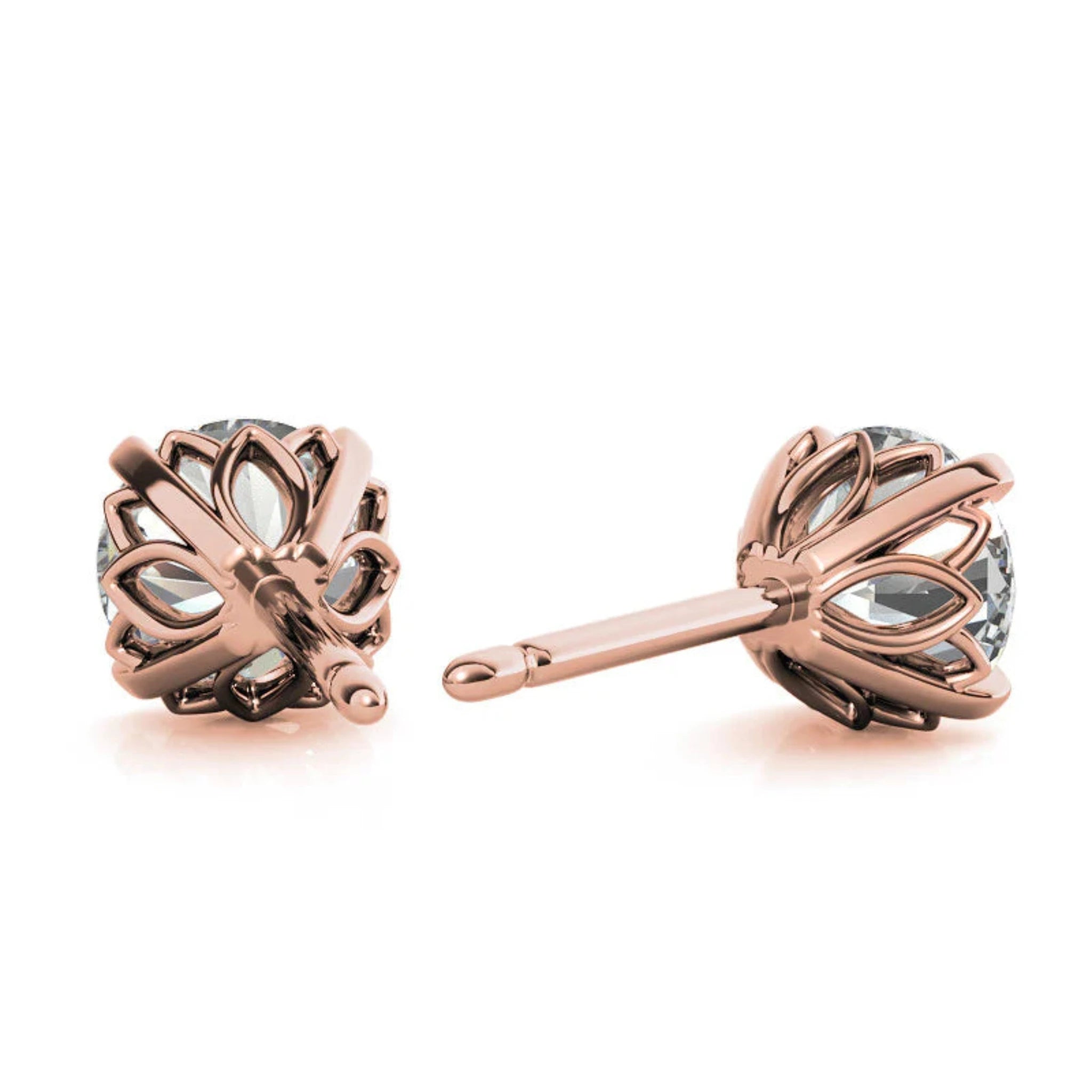 Round Solitaire Floral Lattice Rose Gold Silver Intricate Setting Stud Earring For Woman
