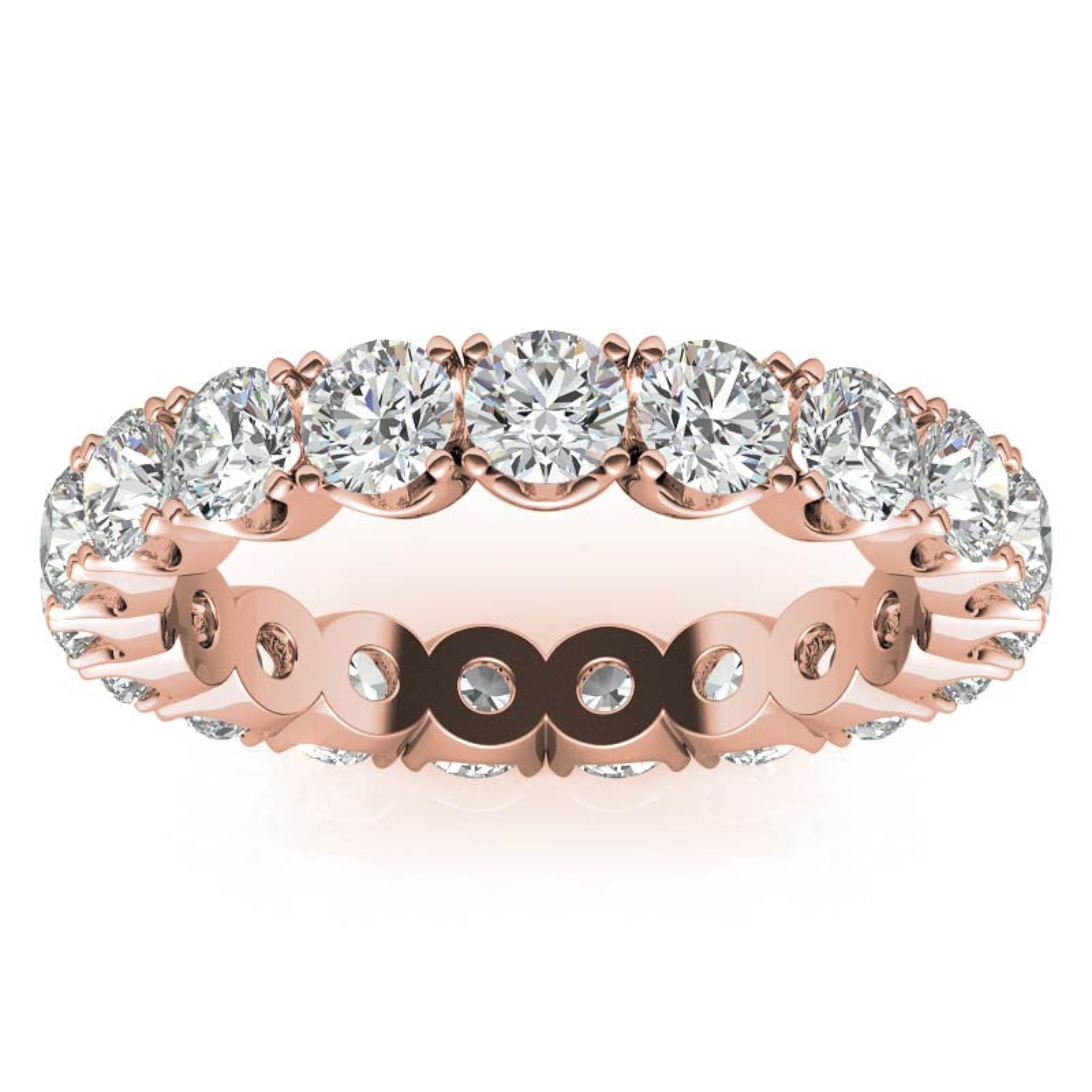 Elegant Sterling Silver Sparkling Rose Gold Round Diamond Eternity Band For Women