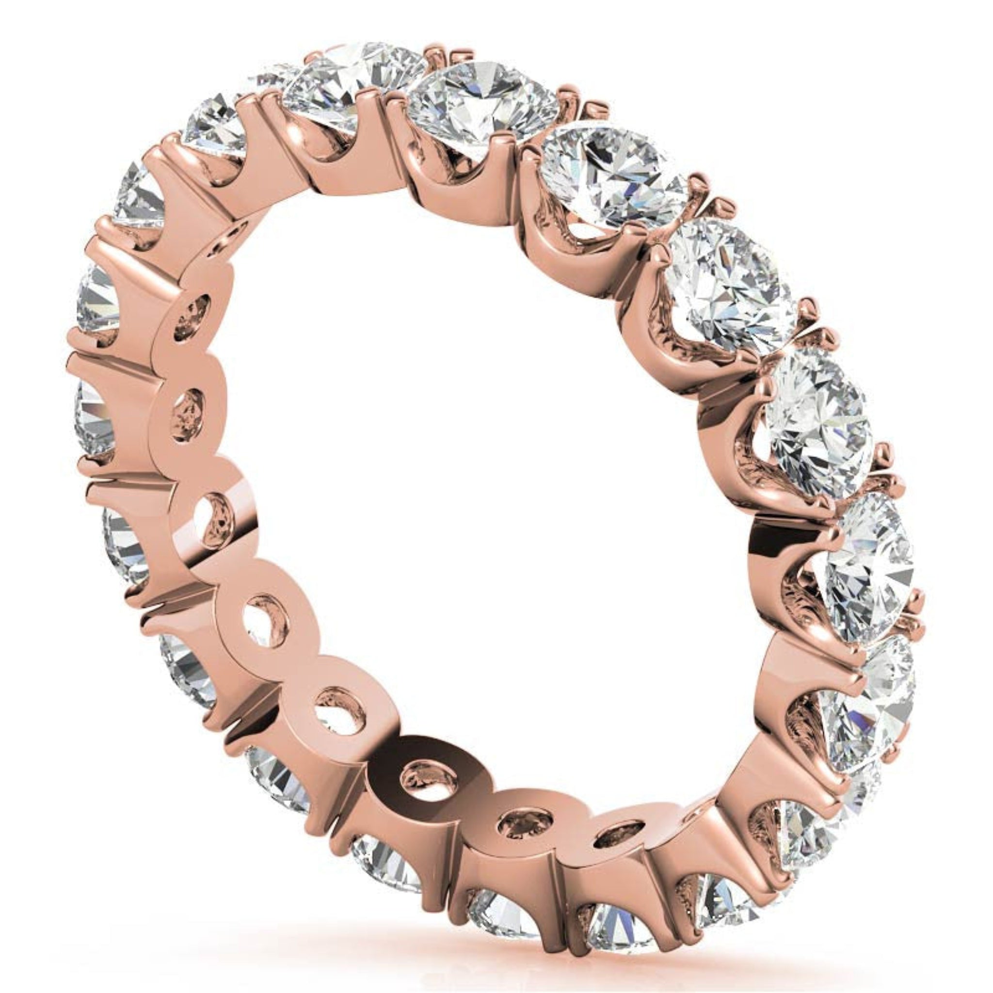 Elegant Sterling Silver Sparkling Rose Gold Round Diamond Eternity Band For Women