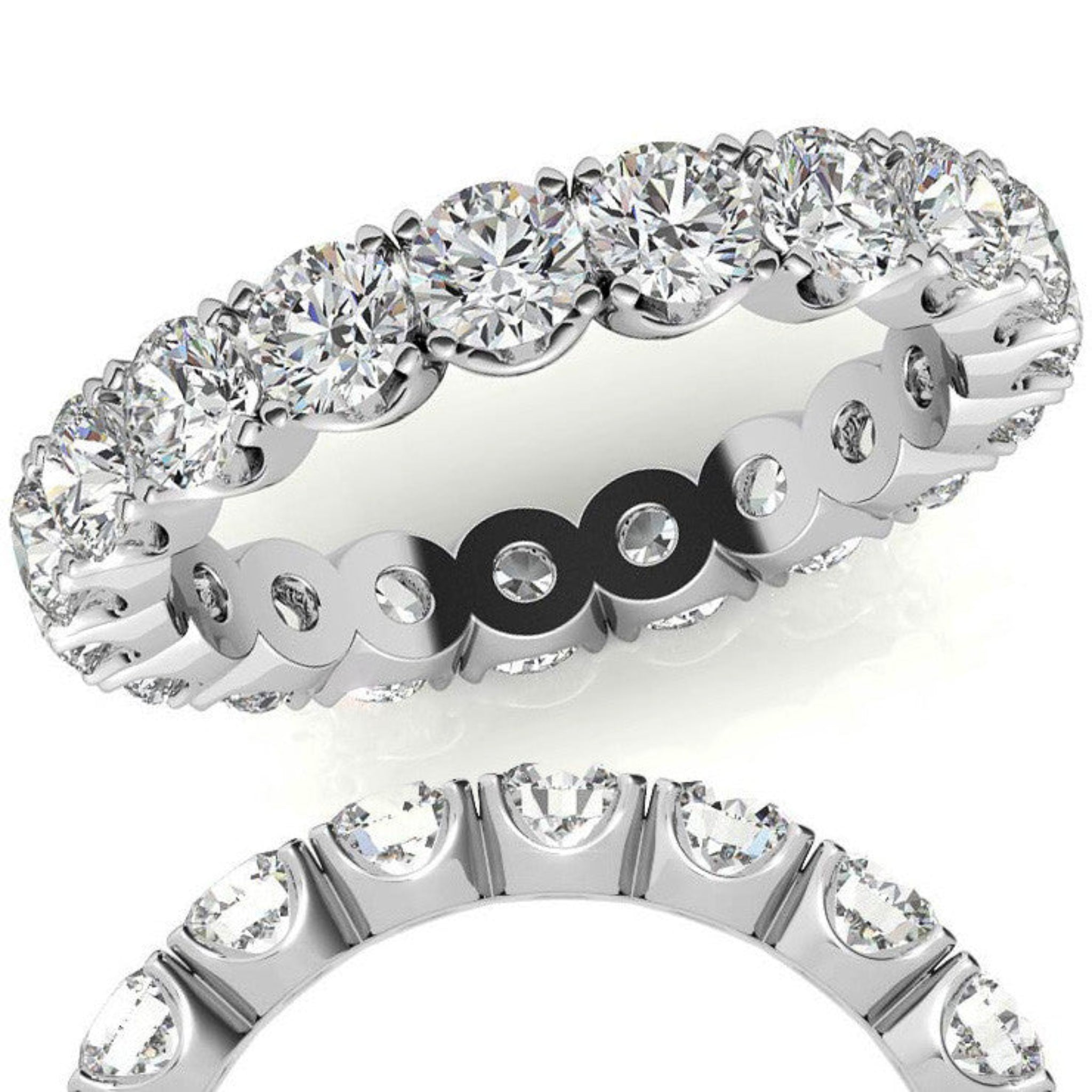 Elegant Sterling Silver Sparkling White Gold Round Diamond Eternity Band For Women