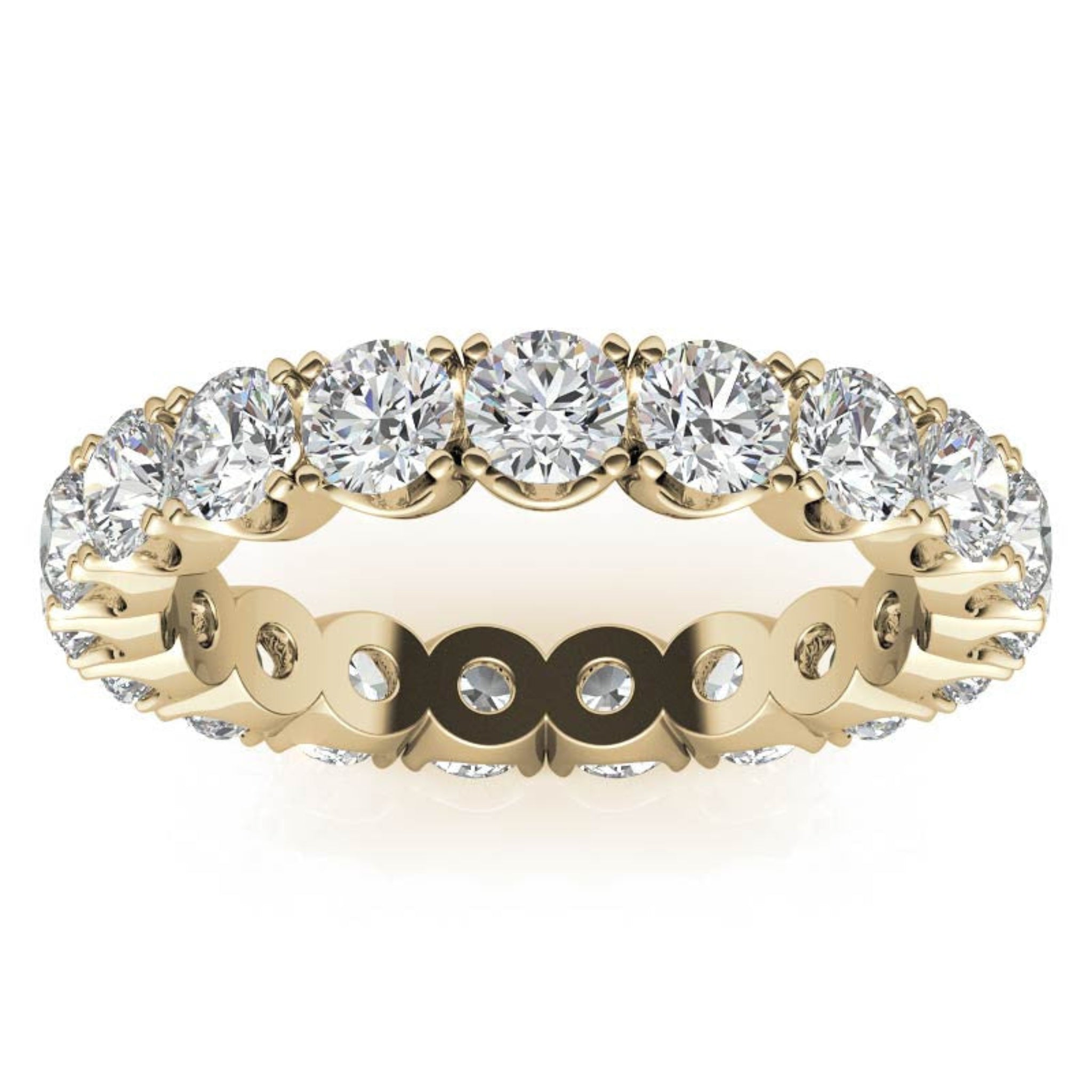 Elegant Sterling Silver Sparkling Yellow Gold Round Diamond Eternity Band For Women