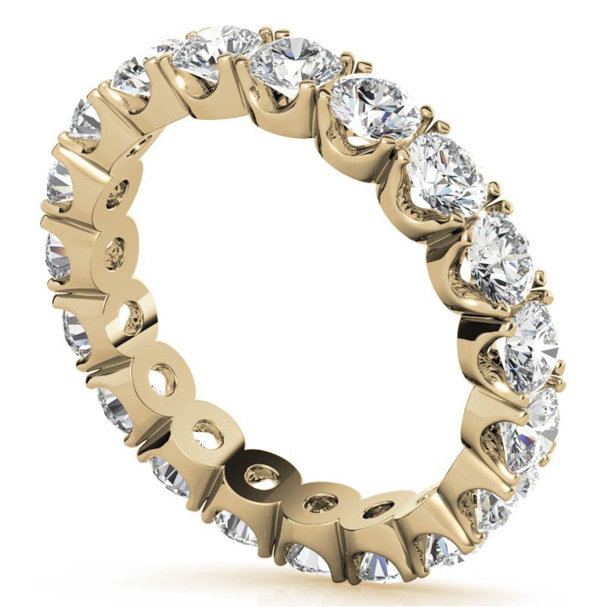 Elegant Sterling Silver Sparkling Yellow Gold Round Diamond Eternity Band For Women