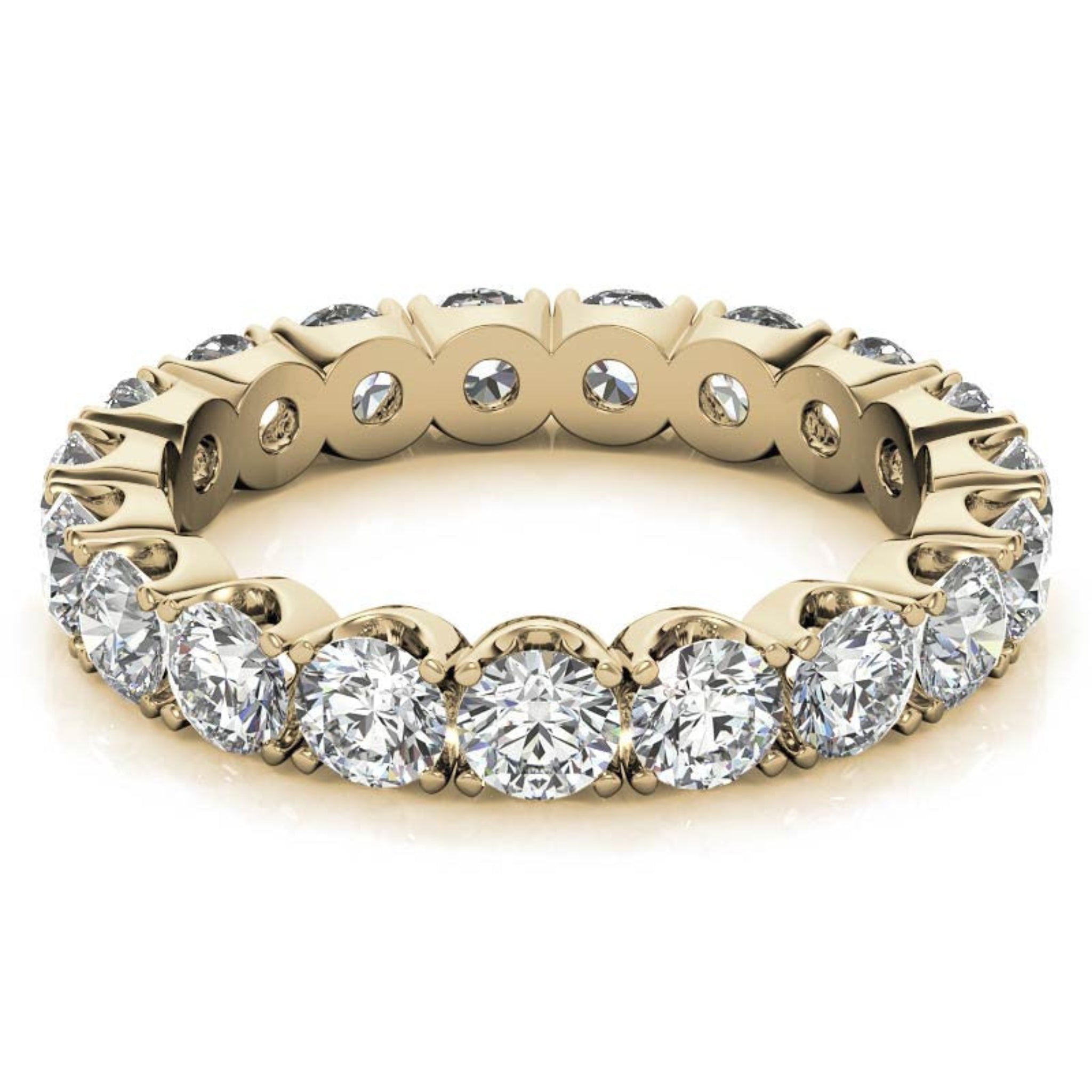 Elegant Sterling Silver Sparkling Yellow Gold Round Diamond Eternity Band For Women