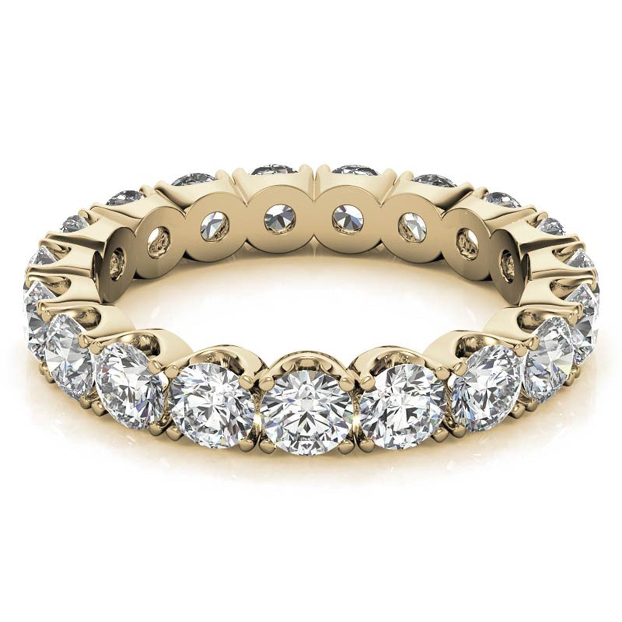 Elegant Sterling Silver Sparkling Yellow Gold Round Diamond Eternity Band For Women