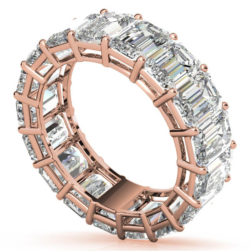 Sterling Silver Elegant And Luxurious Emerald-Cut Diamond Rose Gold Eternity Band For Women