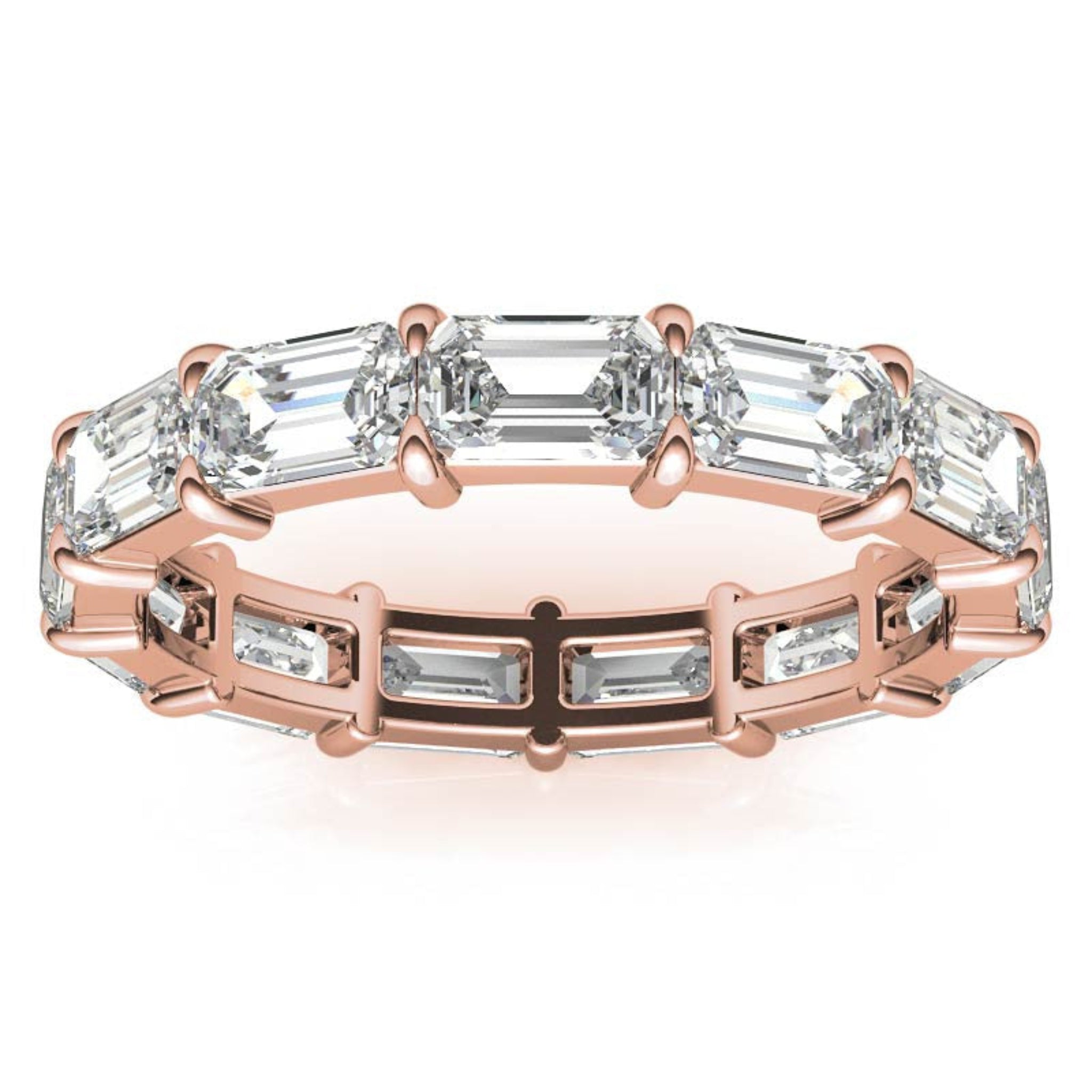 Sterling Silver Graceful Radiant Emerald-Cut Diamond Rose Gold Eternity Band For Women
