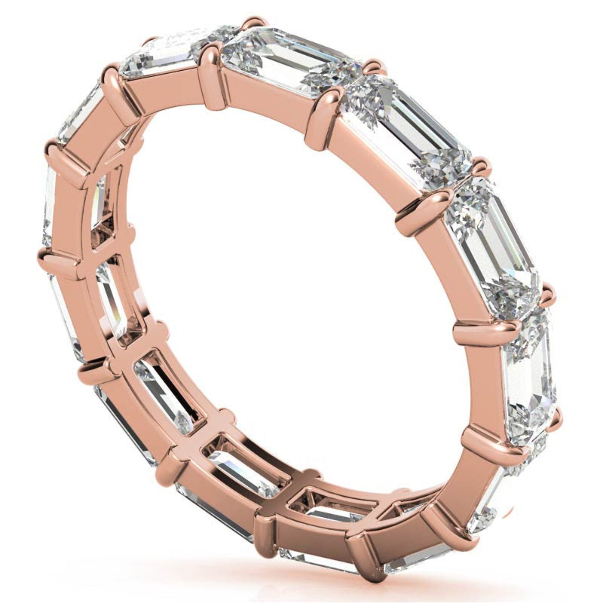 Sterling Silver Graceful Radiant Emerald-Cut Diamond Rose Gold Eternity Band For Women