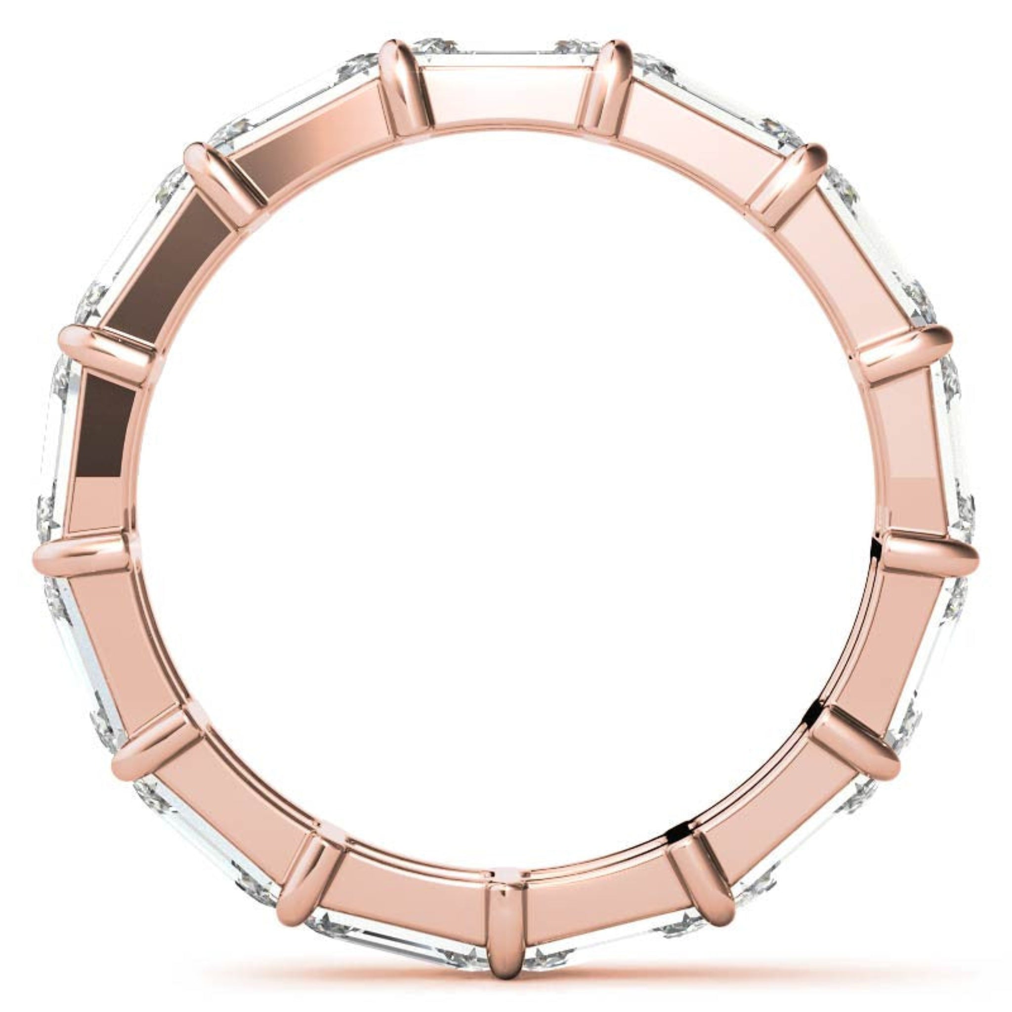 Sterling Silver Graceful Radiant Emerald-Cut Diamond Rose Gold Eternity Band For Women