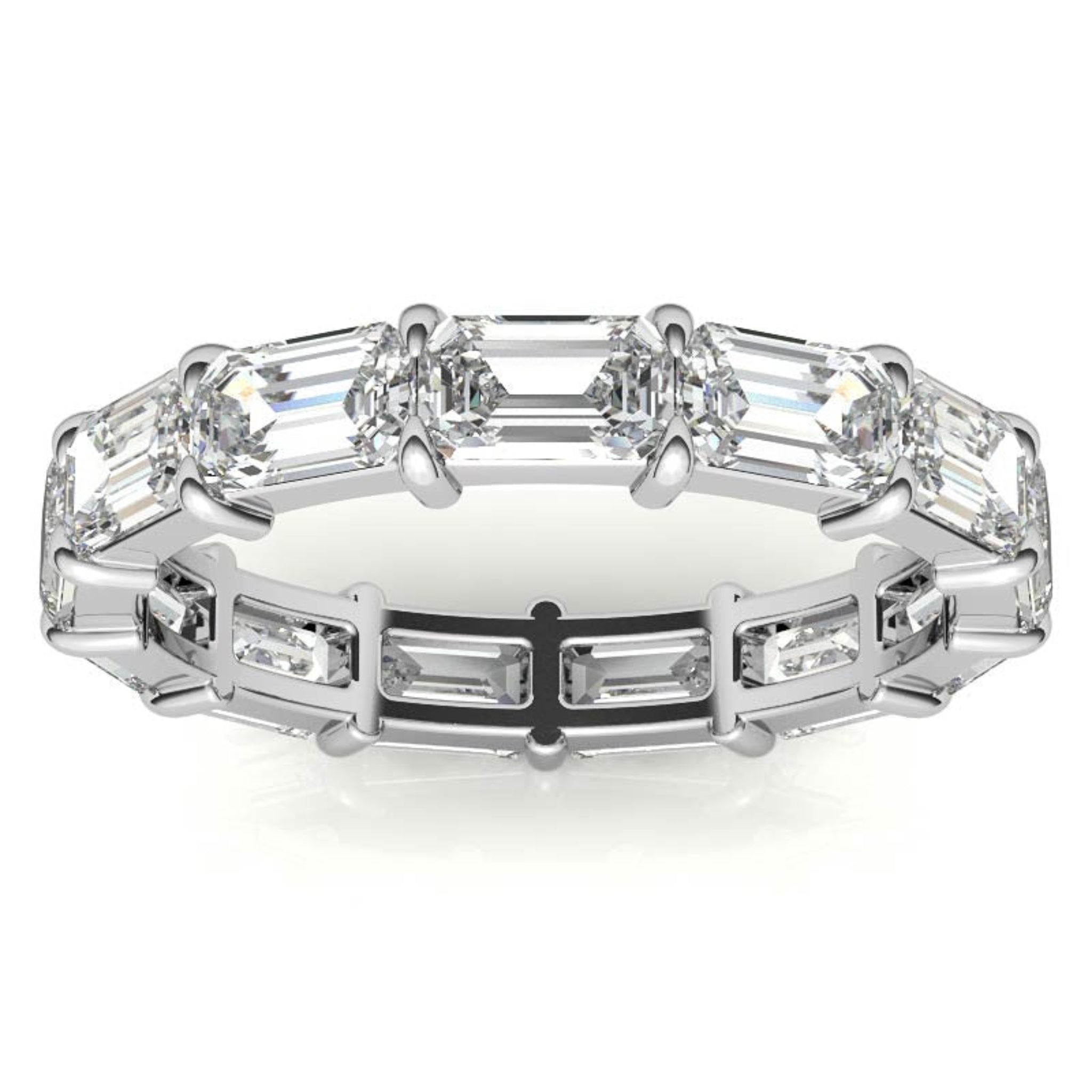 Sterling Silver Graceful Radiant Emerald-Cut Diamond White Gold Eternity Band For Women