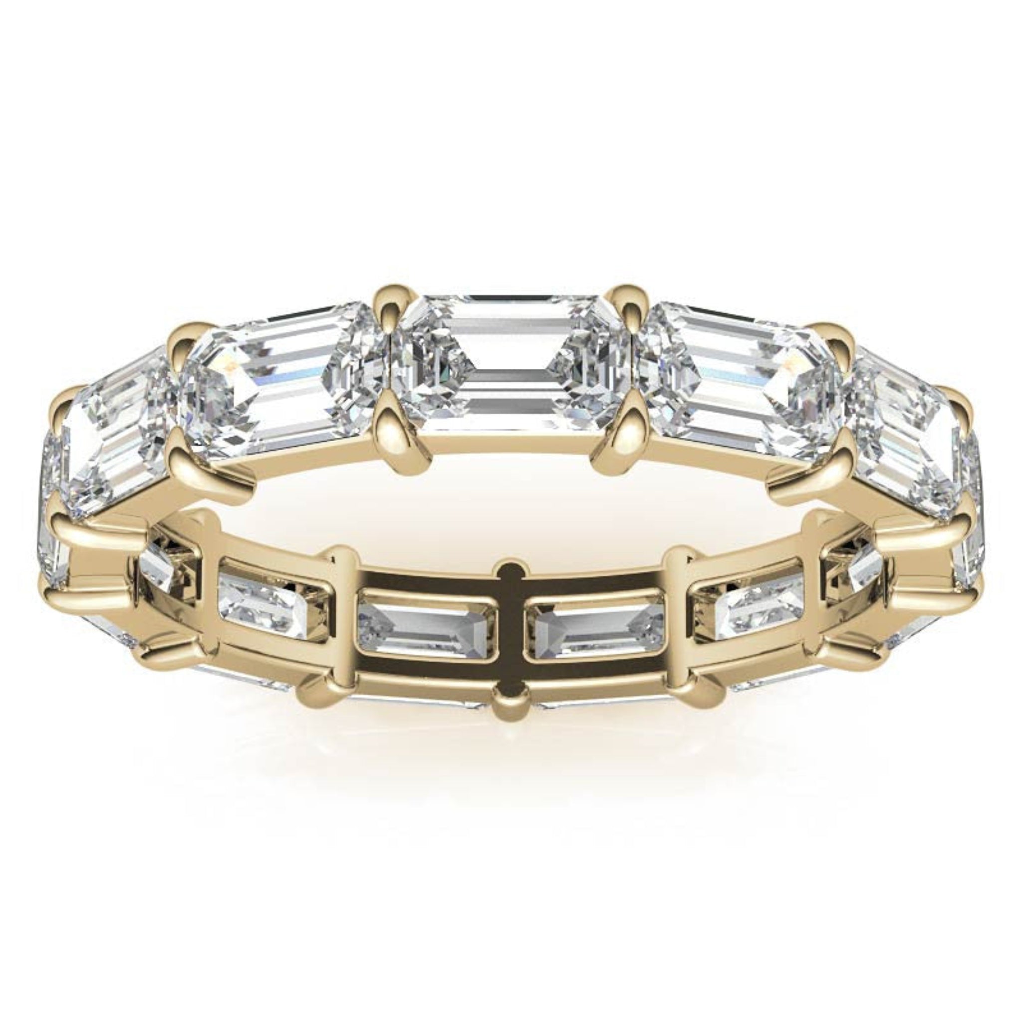 Sterling Silver Graceful Radiant Emerald-Cut Diamond Yellow Gold Eternity Band For Women