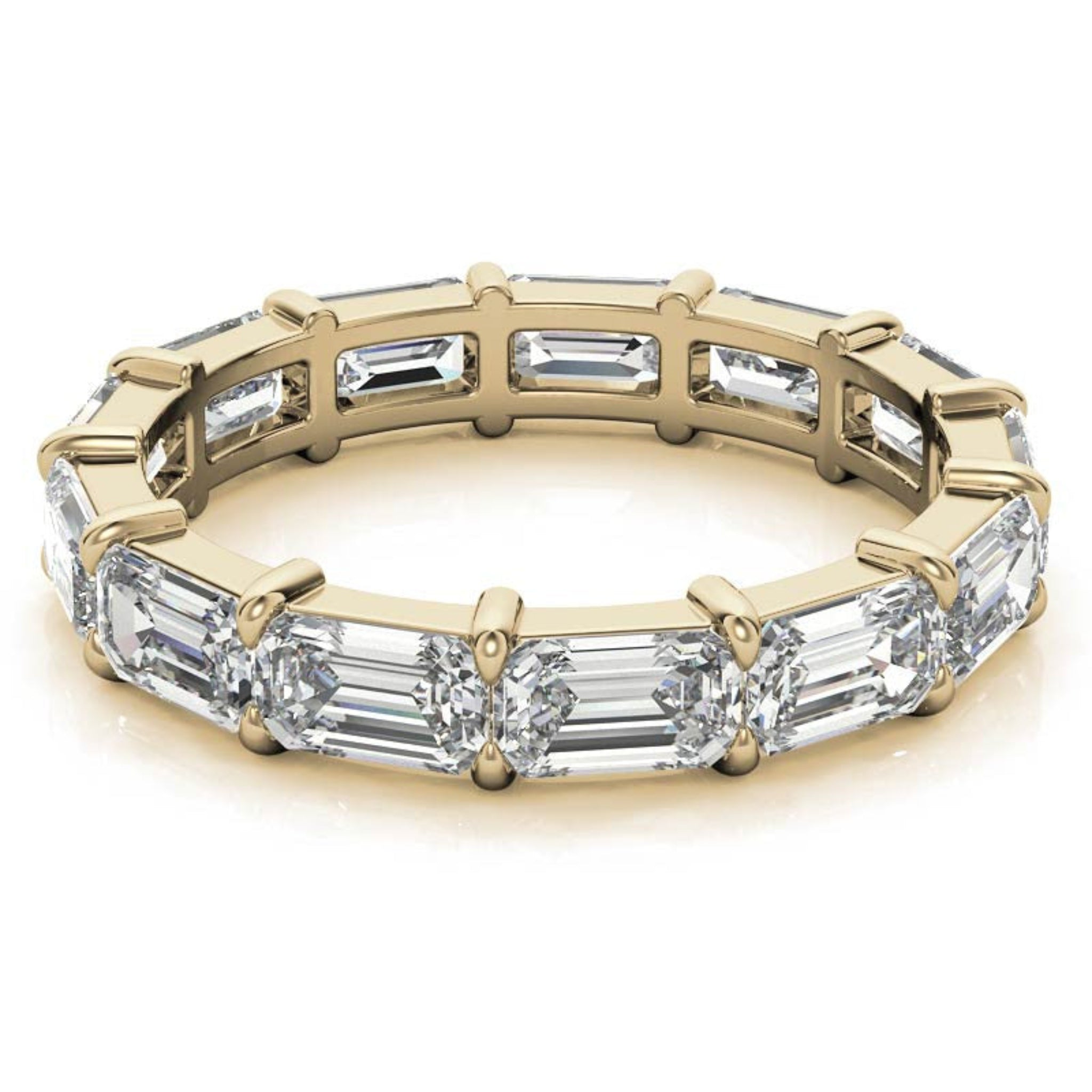 Sterling Silver Graceful Radiant Emerald-Cut Diamond Yellow Gold Eternity Band For Women