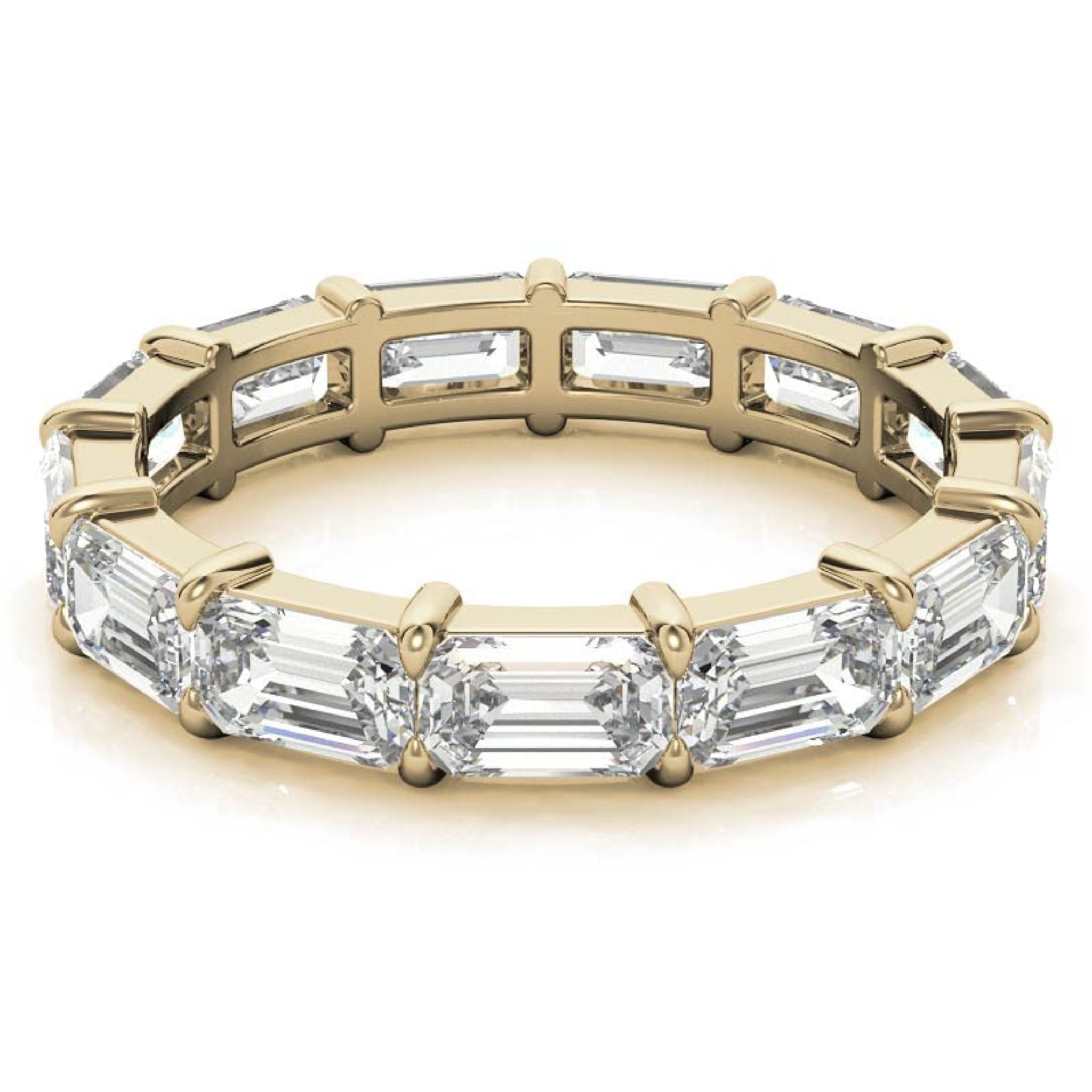 Sterling Silver Graceful Radiant Emerald-Cut Diamond Yellow Gold Eternity Band For Women
