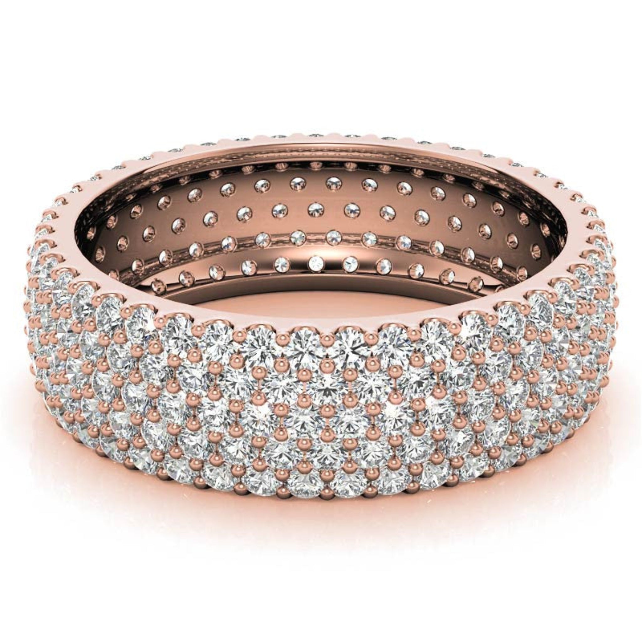 Sterling Silver Luxurious Radiant Diamond-Studded Rose Gold Eternity Band For Women