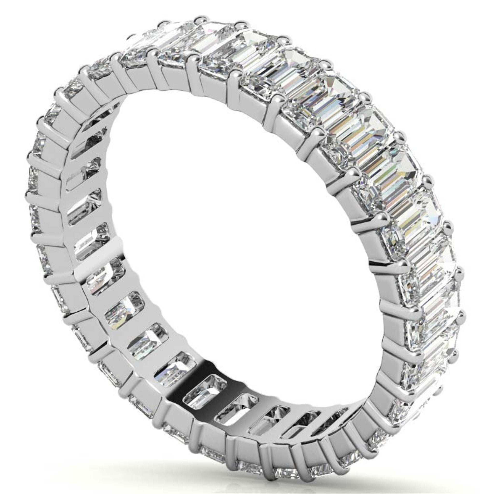 White Gold Silver Lustrous Shared Prong Adjustable Emerald-Cut Ring For Woman