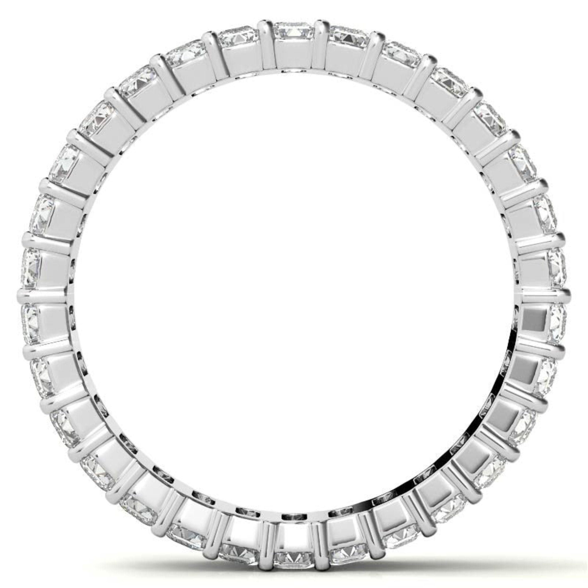 White Gold Silver Lustrous Shared Prong Adjustable Emerald-Cut Ring For Woman