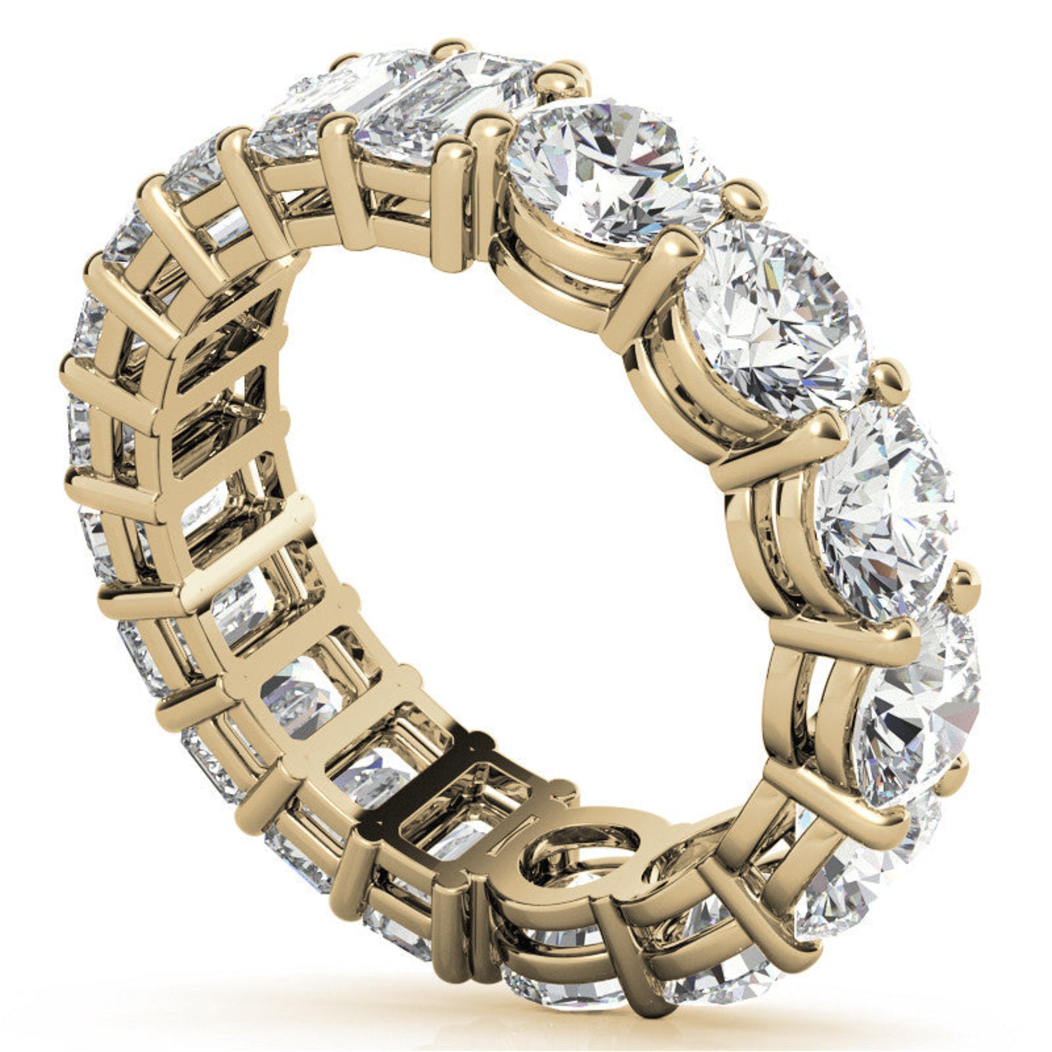Sterling Silver Elegant Shimmering Round And Emerald Cut Diamonds Yellow Gold Eternity Band For Women