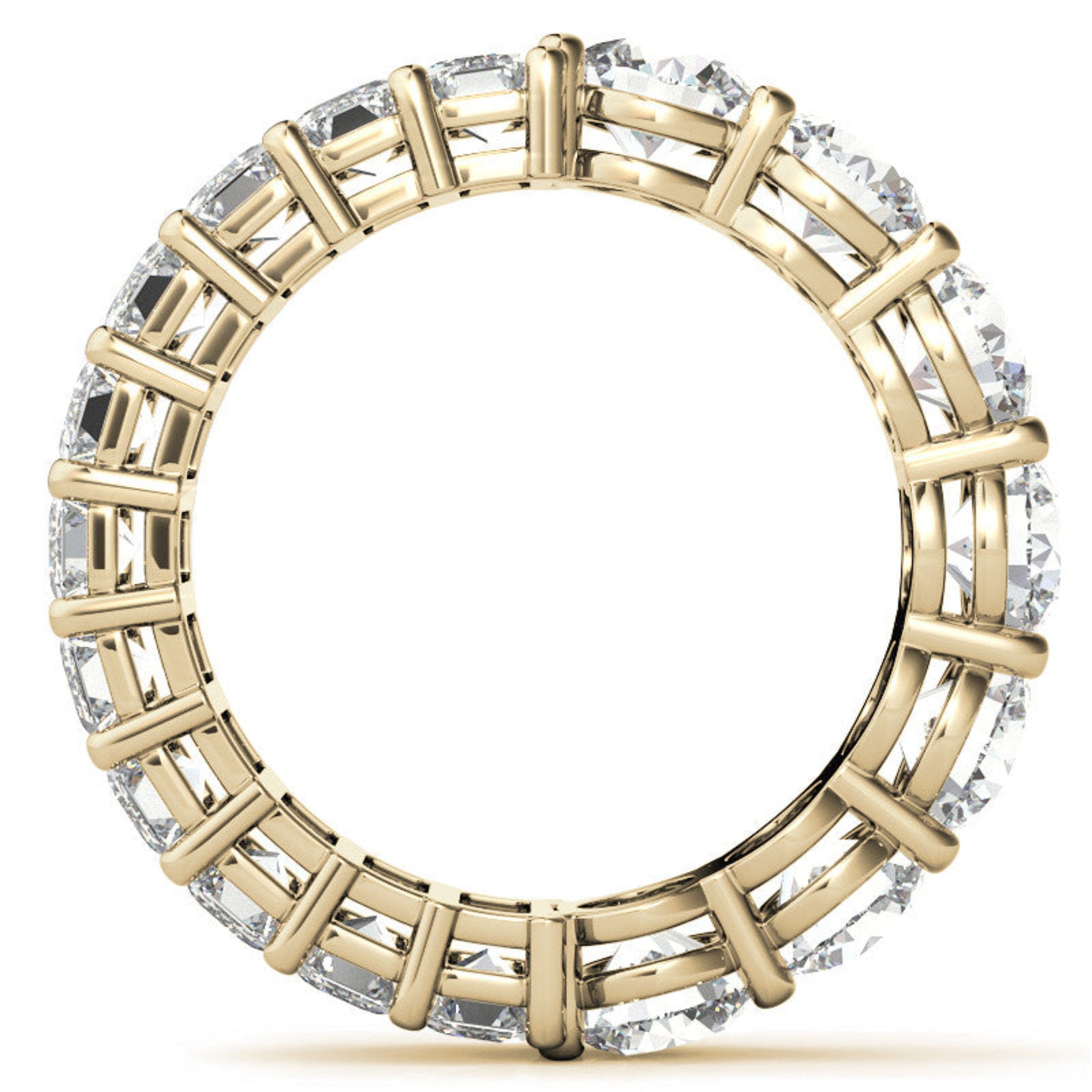 Sterling Silver Elegant Shimmering Round And Emerald Cut Diamonds Yellow Gold Eternity Band For Women