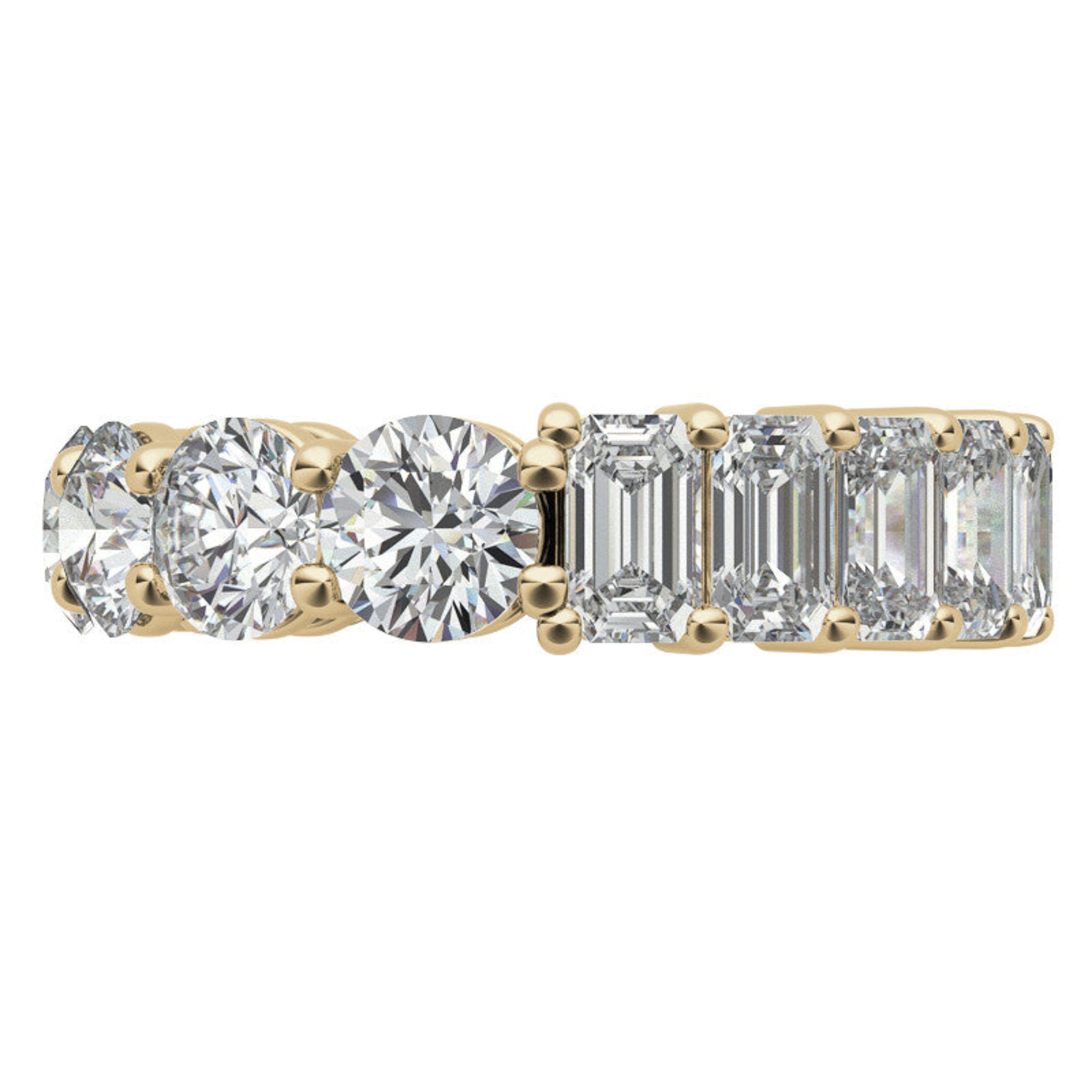 Sterling Silver Elegant Shimmering Round And Emerald Cut Diamonds Yellow Gold Eternity Band For Women