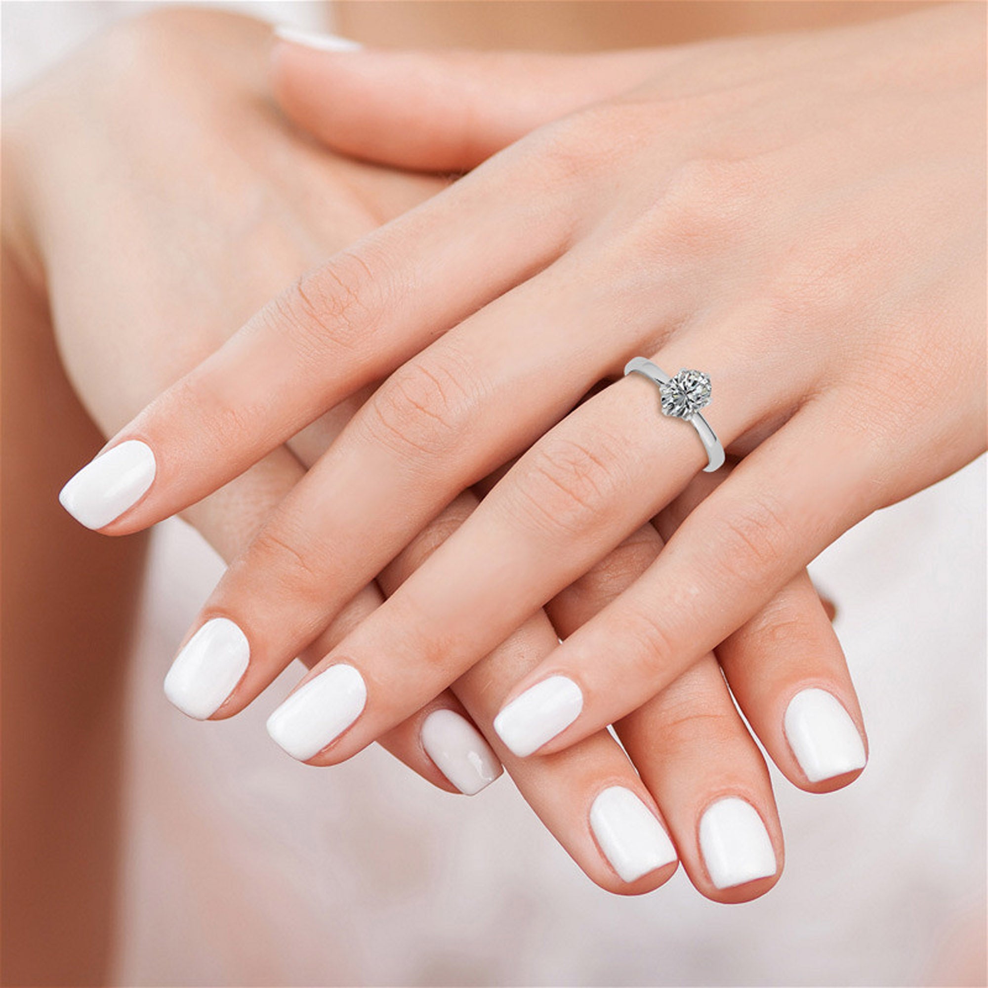 Stunning Adjustable Sterling Silver Solitaire Ring with White Gold Plating - Perfect American Diamond Ring for Women
