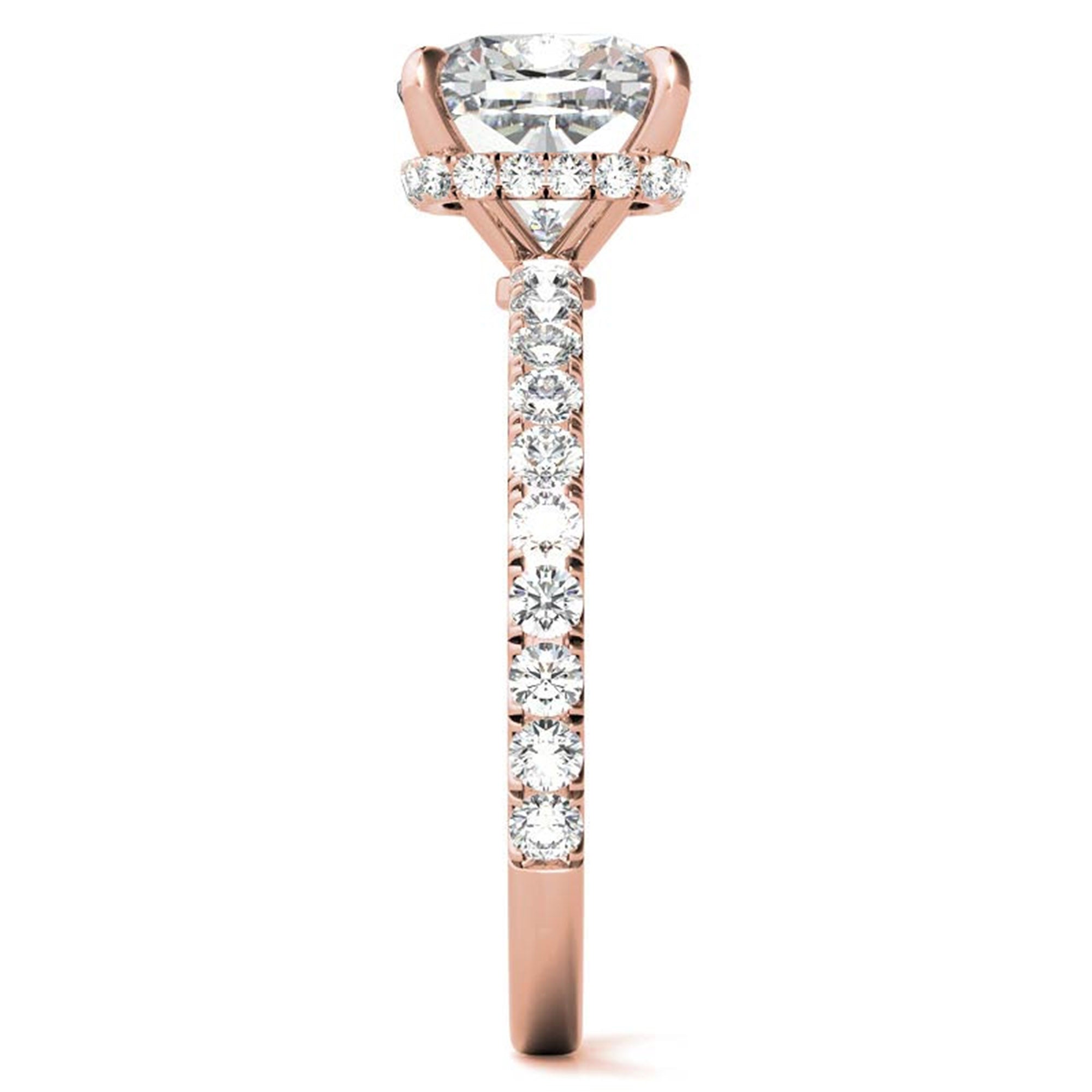 Adjustable Sterling Silver Stunning Rose Gold Cushion Diamond Ring with Side Stones For Women