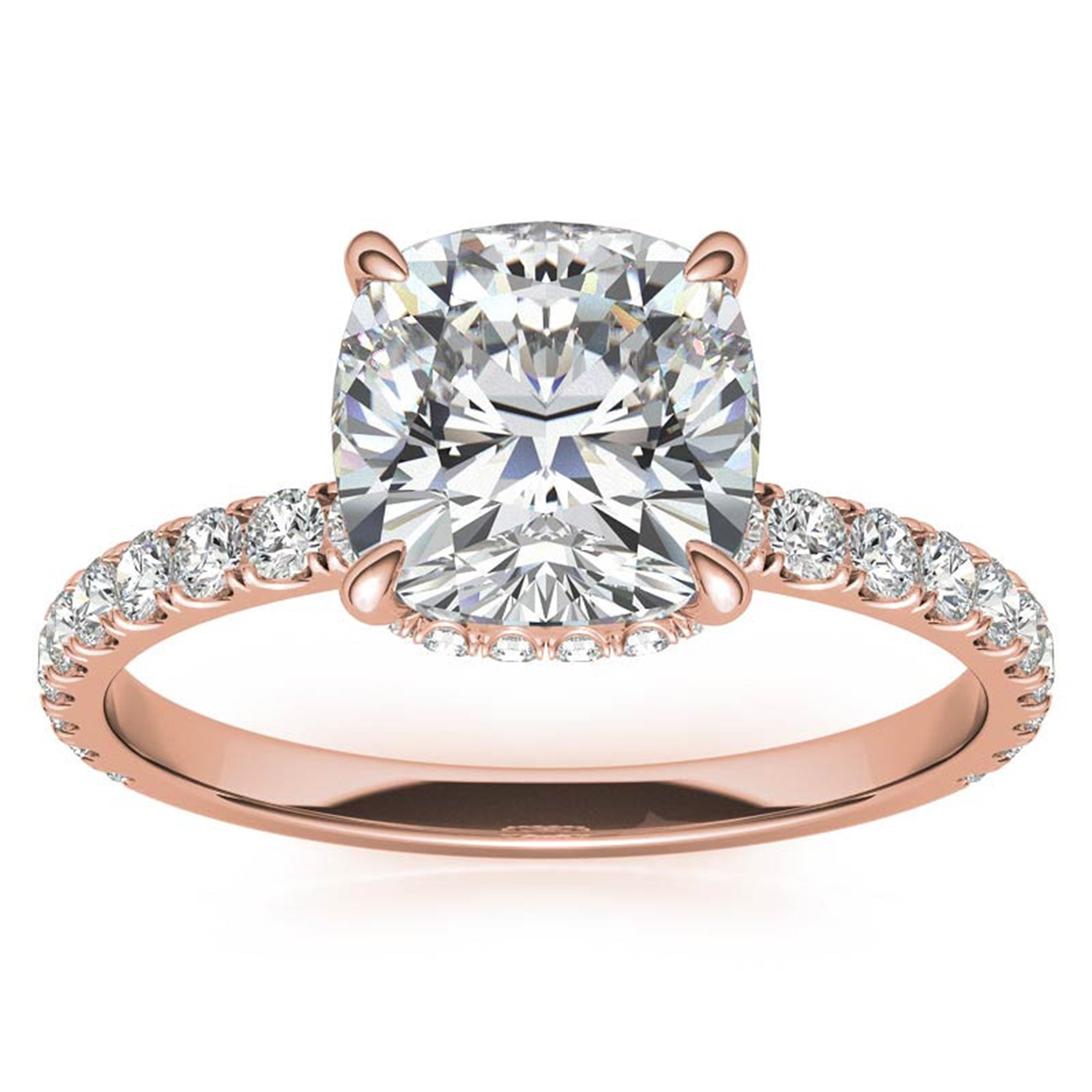 Adjustable Sterling Silver Stunning Rose Gold Cushion Diamond Ring with Side Stones For Women