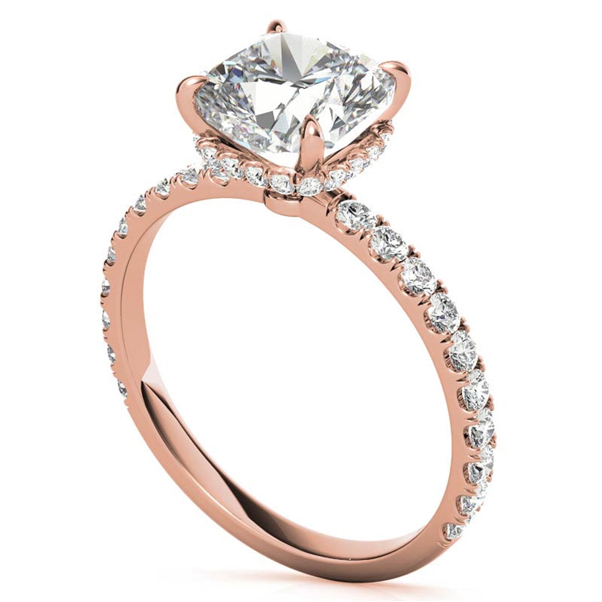 Adjustable Sterling Silver Stunning Rose Gold Cushion Diamond Ring with Side Stones For Women