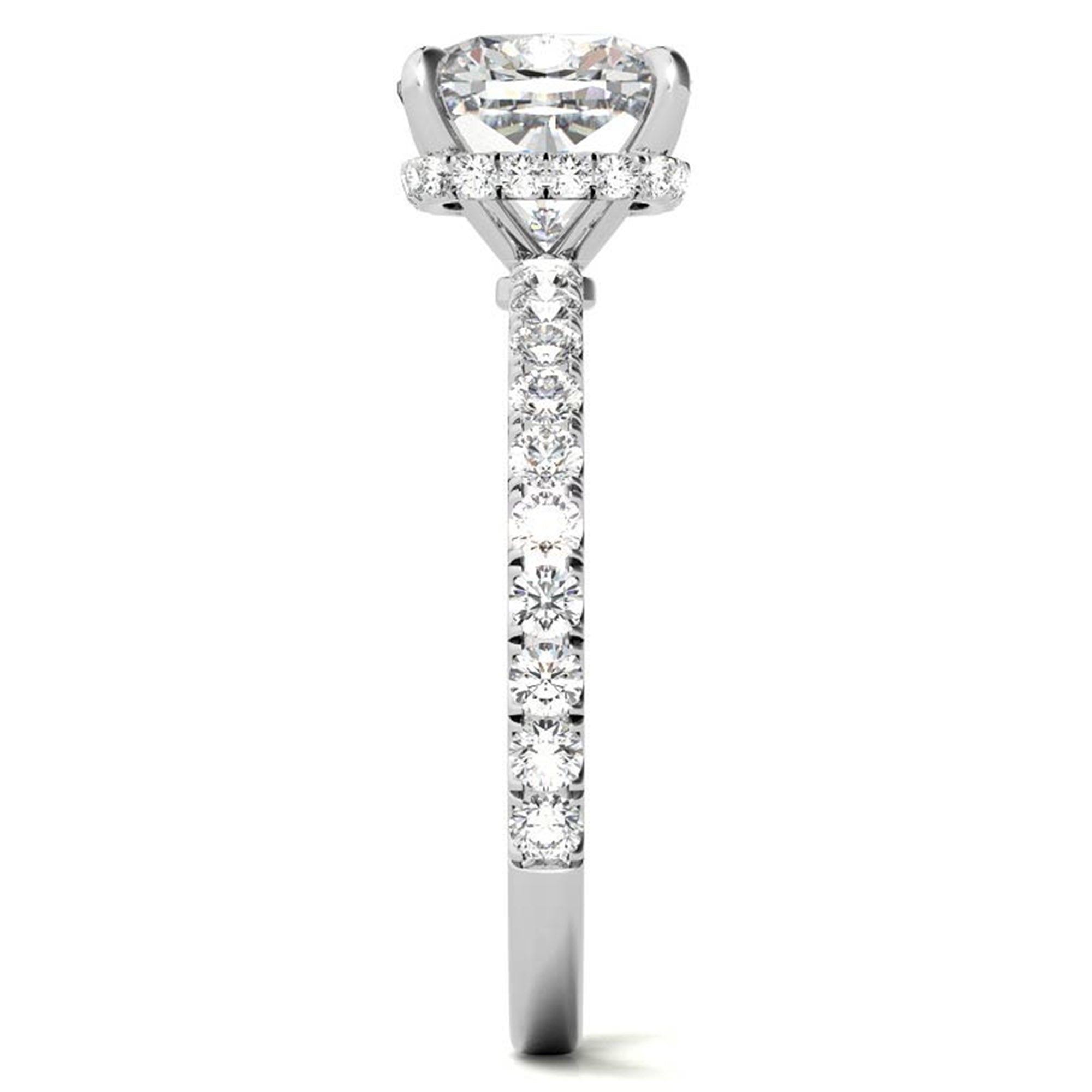 Adjustable Sterling Silver Stunning White Gold Cushion Diamond Ring with Side Stones For Women