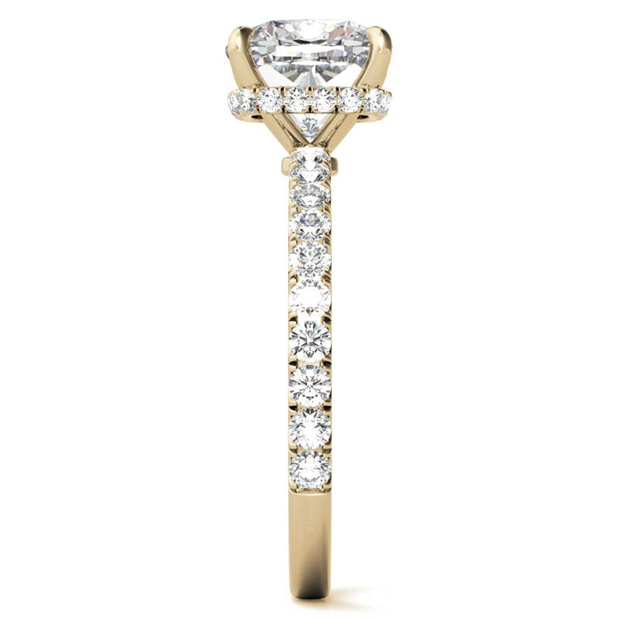 Adjustable Sterling Silver Stunning Yellow Gold Cushion Diamond Ring with Side Stones For Women