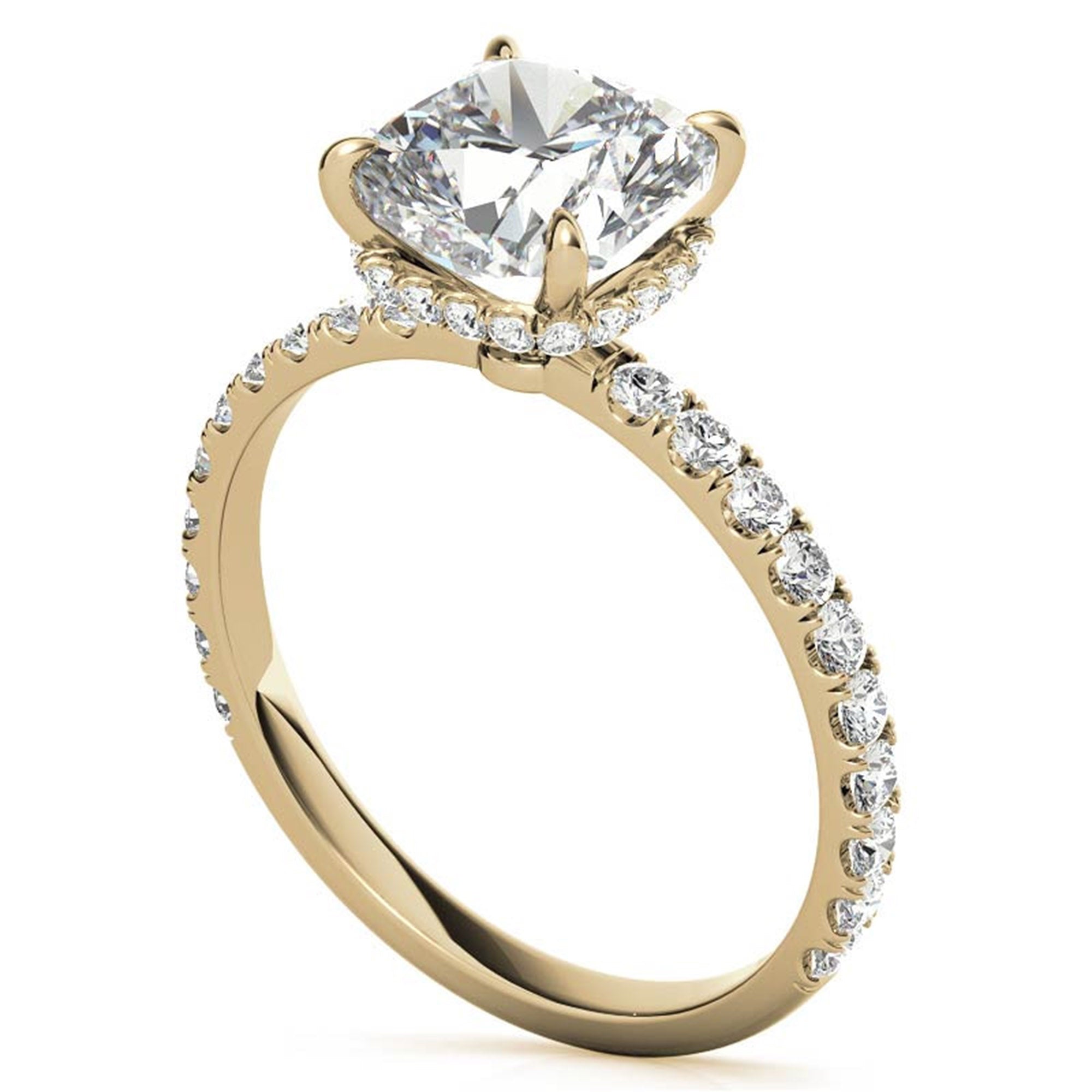 Adjustable Sterling Silver Stunning Yellow Gold Cushion Diamond Ring with Side Stones For Women