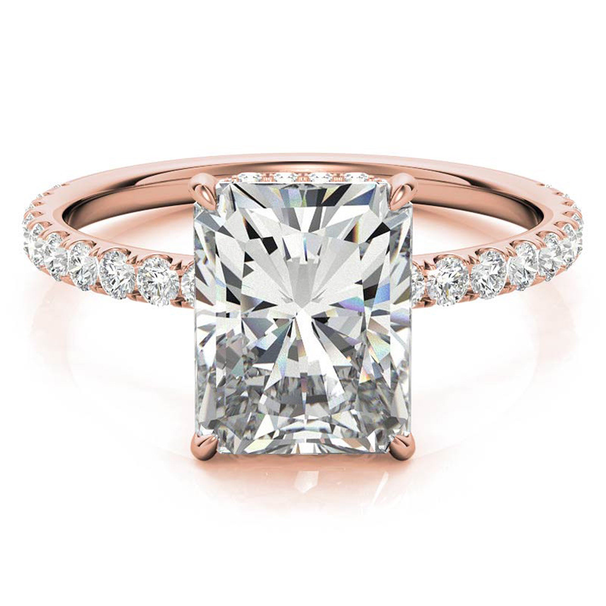Adjustable Elegant Sterling Silver Moissanite Rose Gold Pave Band Ring Perfect for Engagement.