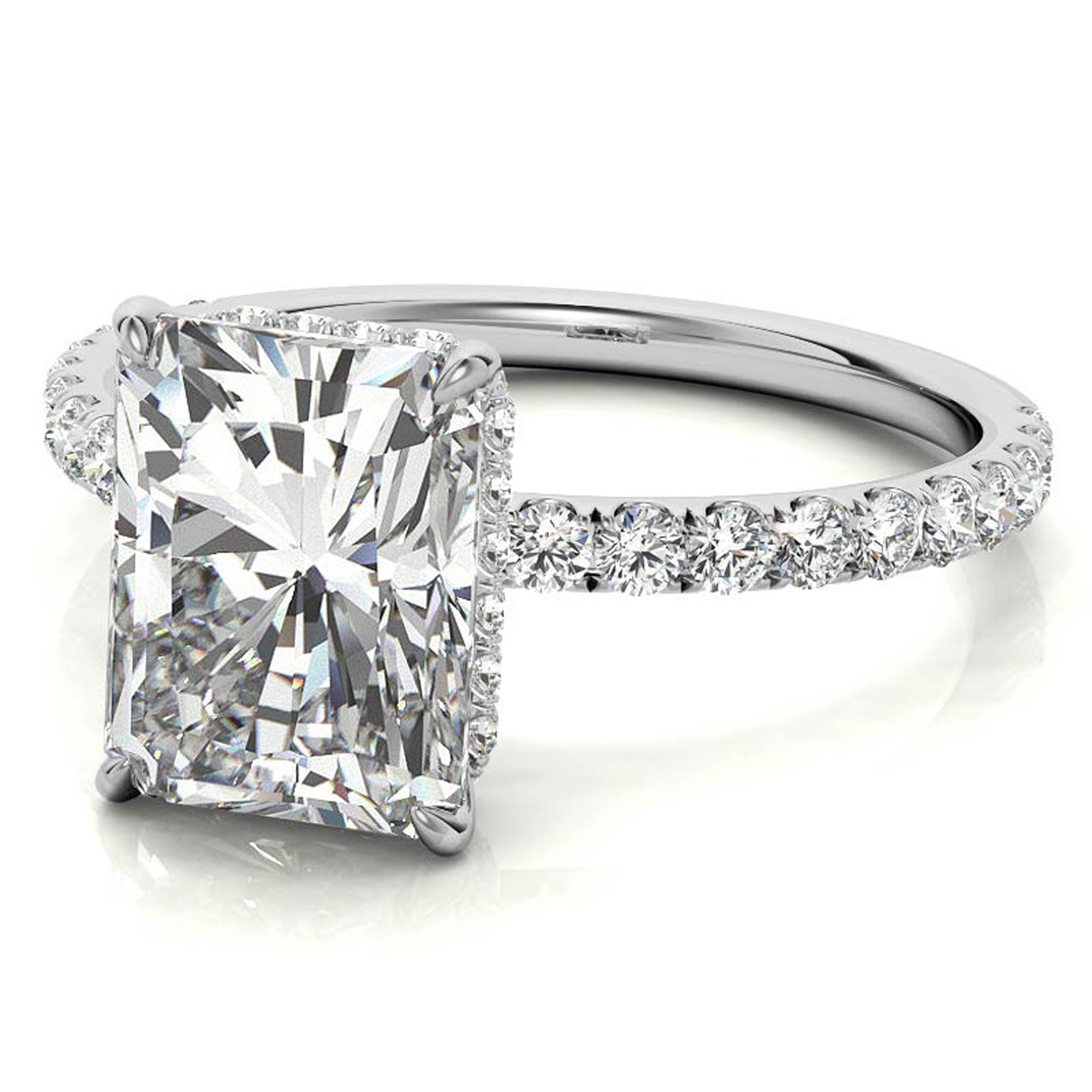 Adjustable Elegant Sterling Silver Moissanite White Gold Pave Band Ring Perfect for Engagement.