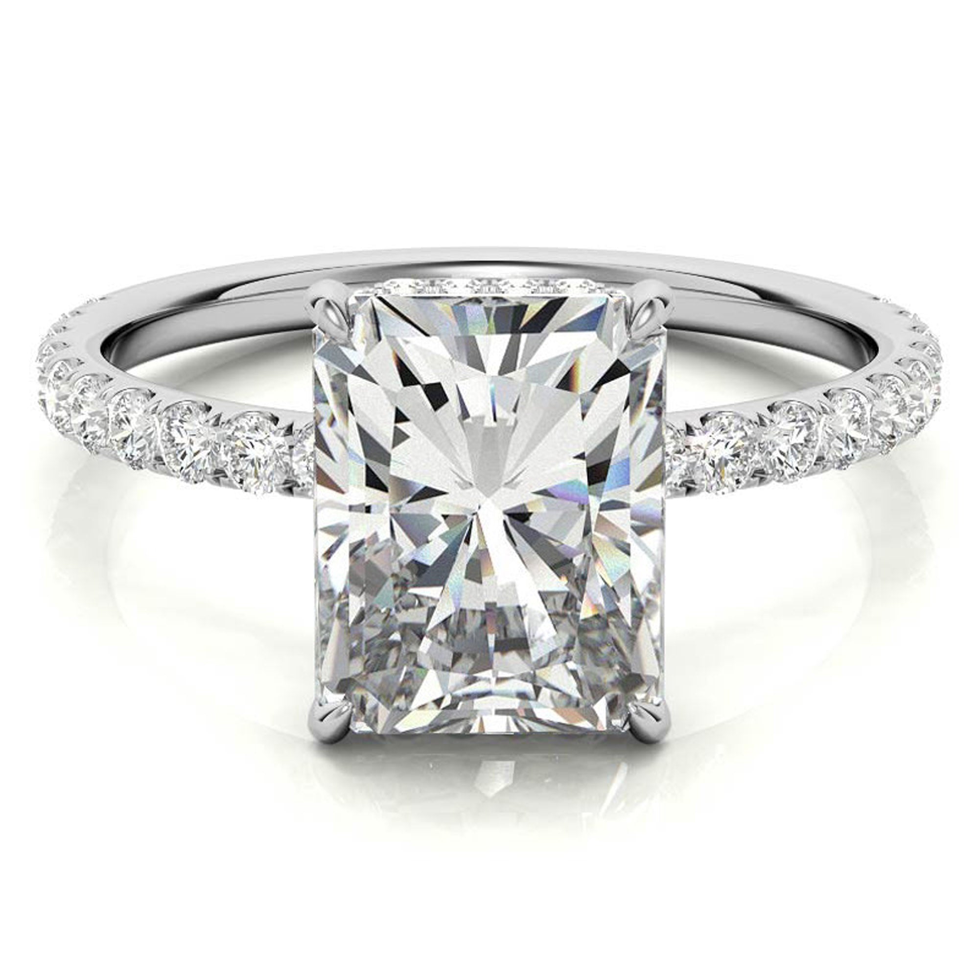 Adjustable Elegant Sterling Silver Moissanite White Gold Pave Band Ring Perfect for Engagement.