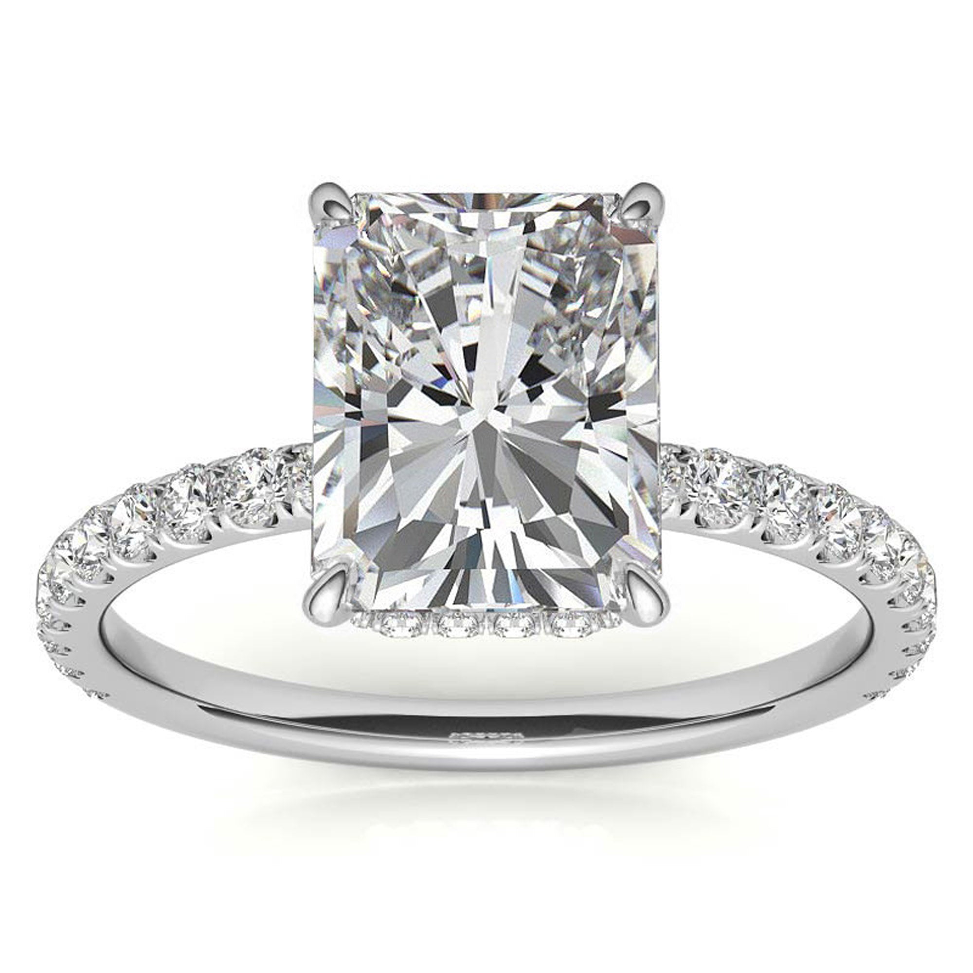 Adjustable Elegant Sterling Silver Moissanite White Gold Pave Band Ring Perfect for Engagement.