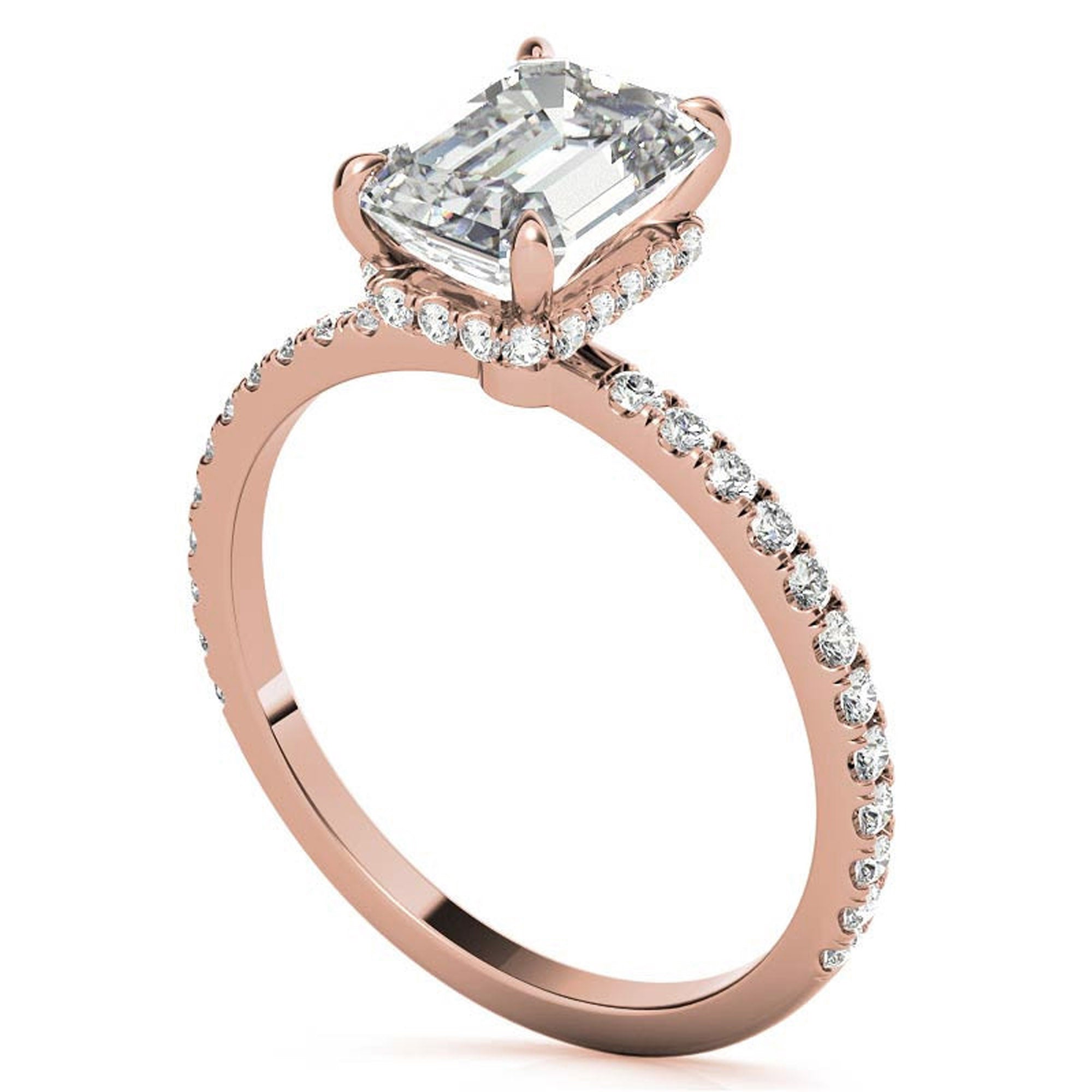 Emerald Cut Rose Gold Adjustable Sterling Silver Pave Ring - Perfect for Engagement