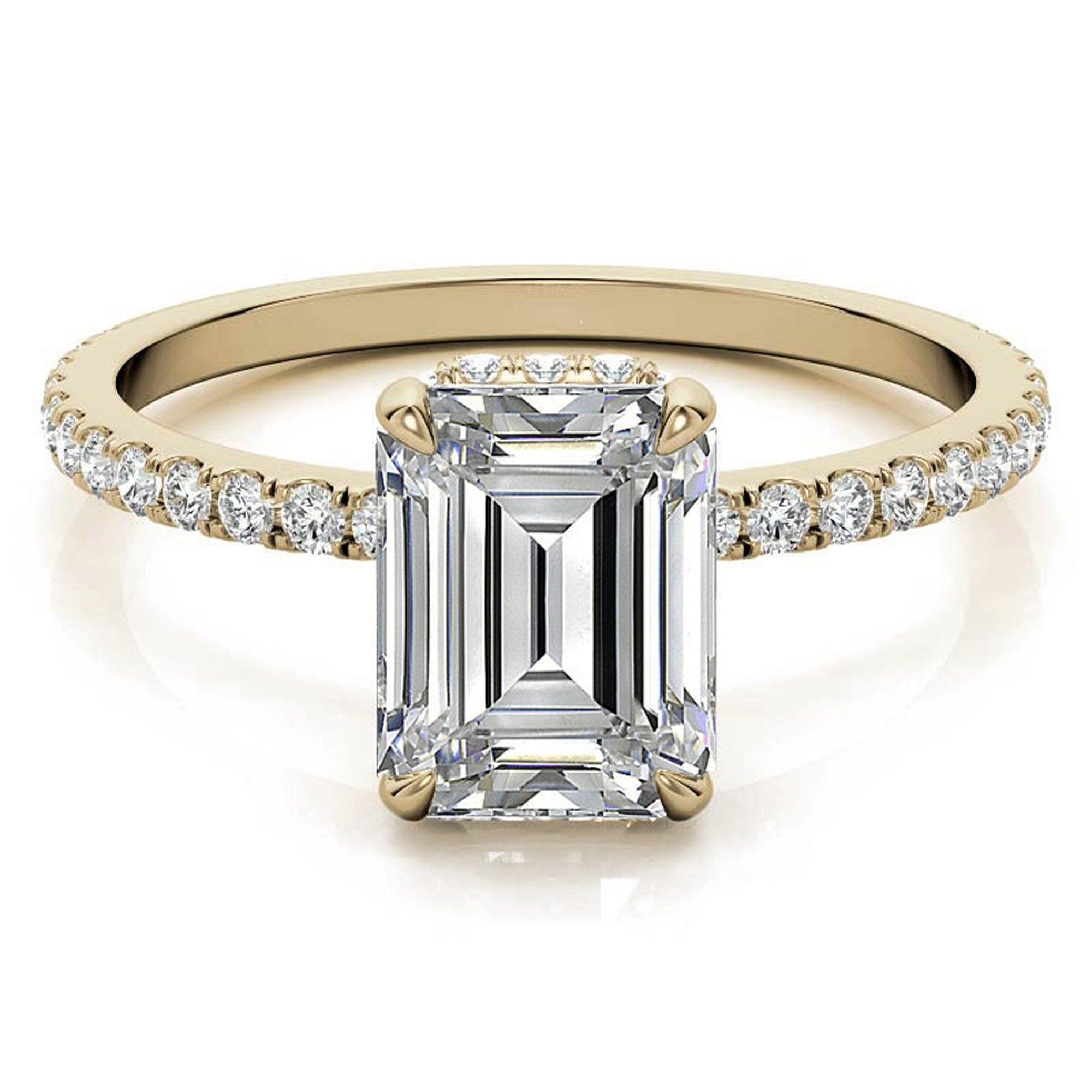 Emerald Cut Yellow Gold Adjustable Sterling Silver Pave Ring - Perfect for Engagement