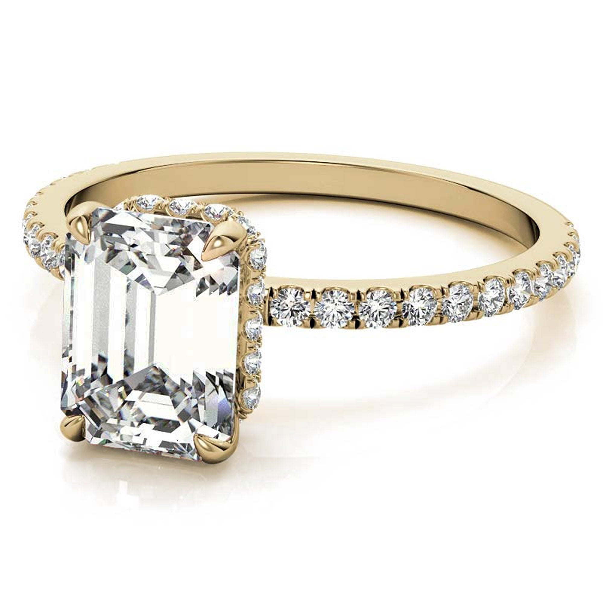 Emerald Cut Yellow Gold Adjustable Sterling Silver Pave Ring - Perfect for Engagement