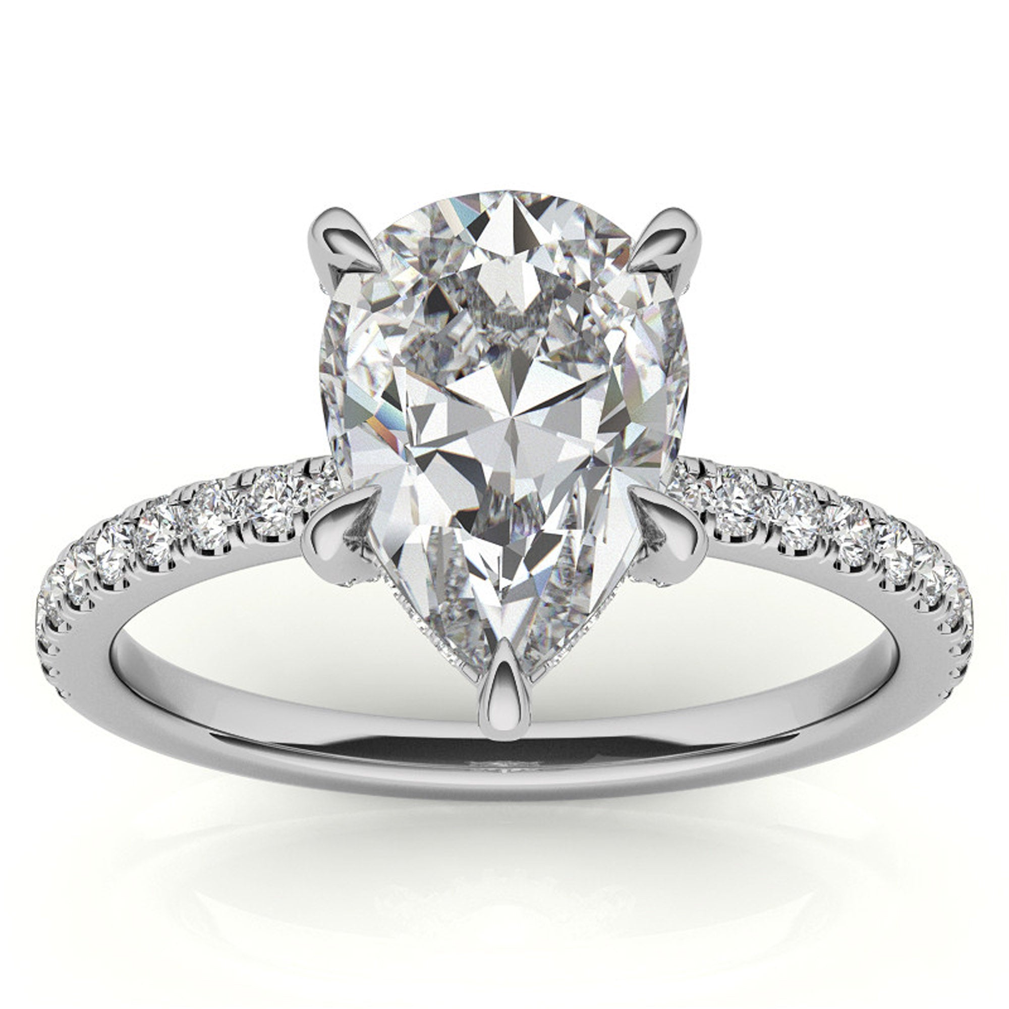 Silver Elegant Pear Solitaire Ring