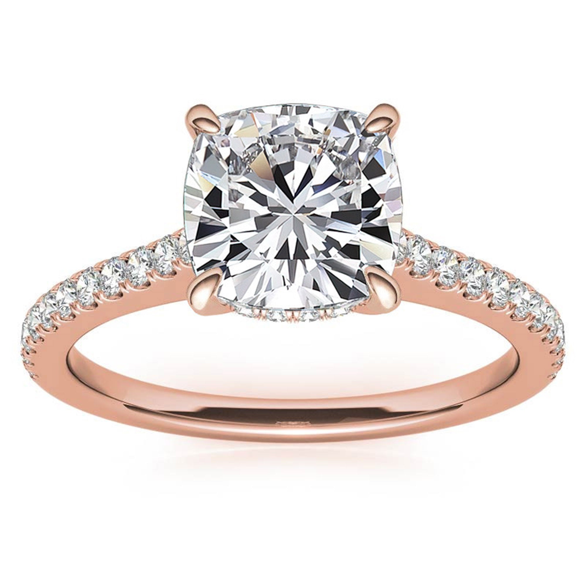 Adjustable Sterling Silver Classic Rose Gold Cushion-Cut Diamond Engagement Ring For Women