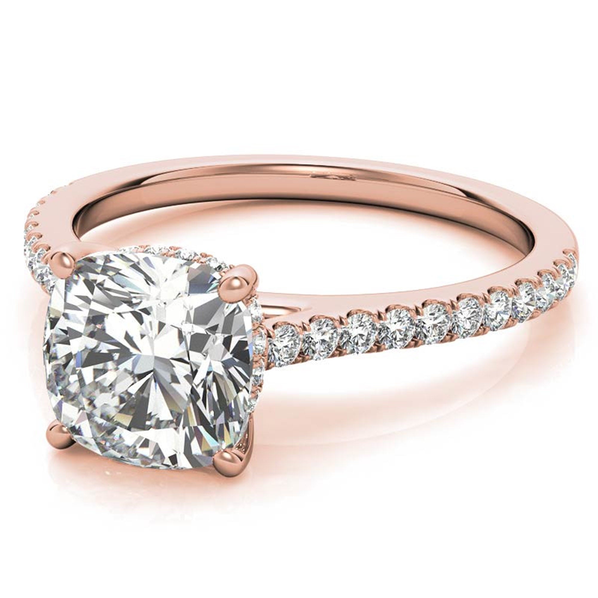 Adjustable Sterling Silver Classic Rose Gold Cushion-Cut Diamond Engagement Ring For Women