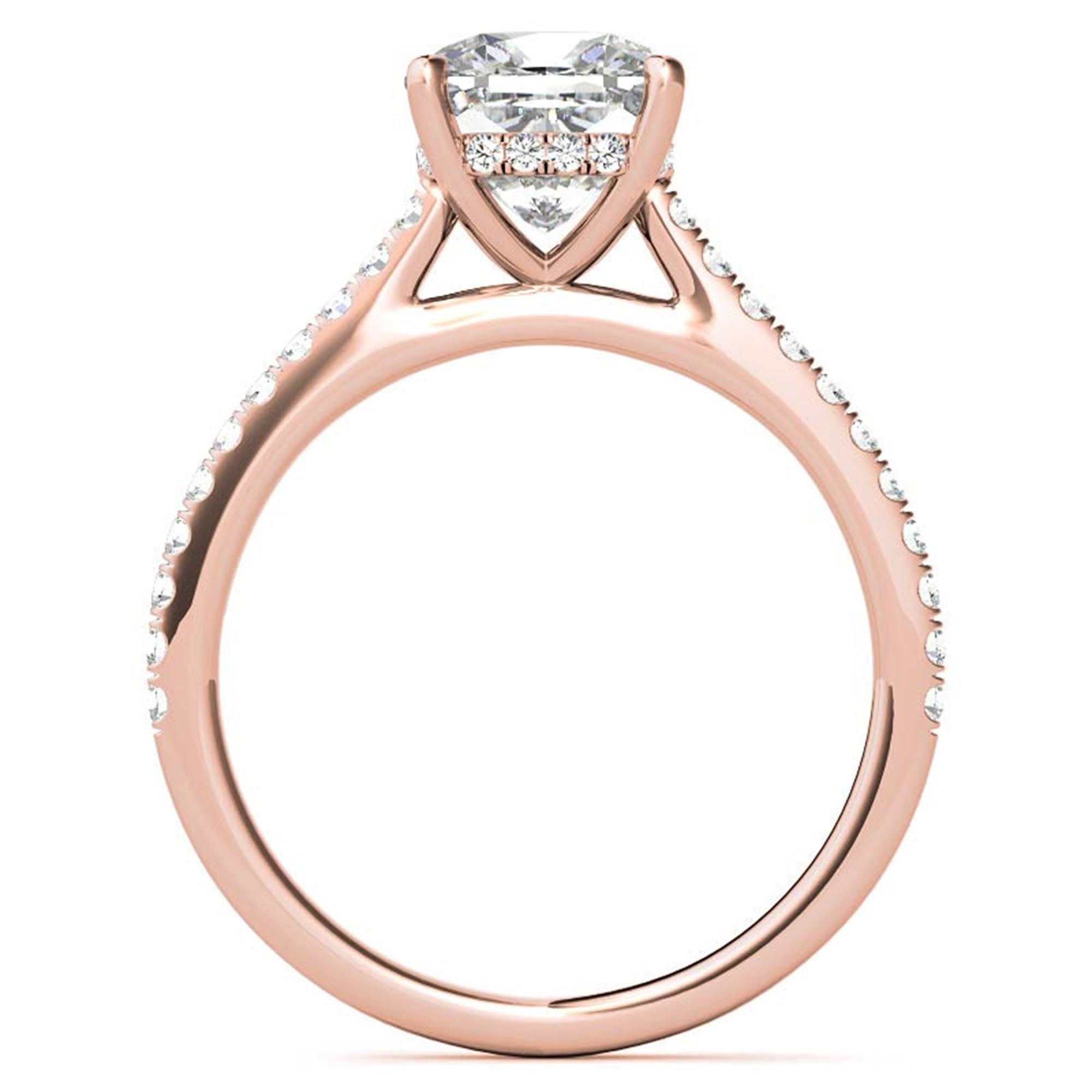 Adjustable Sterling Silver Classic Rose Gold Cushion-Cut Diamond Engagement Ring For Women