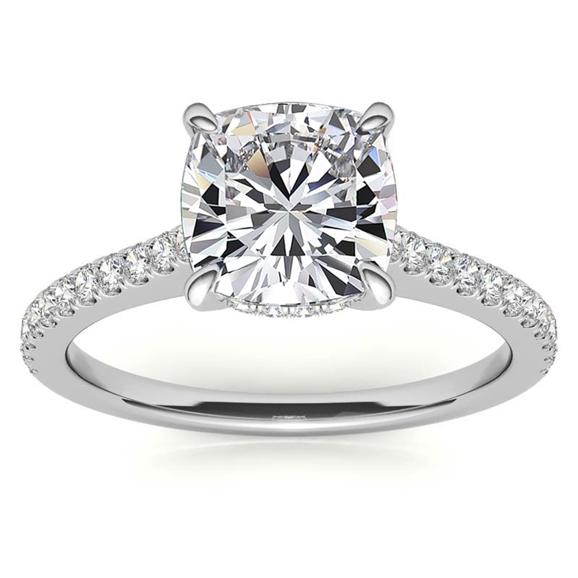 Adjustable Sterling Silver Classic White Gold Cushion-Cut Diamond Engagement Ring For Women